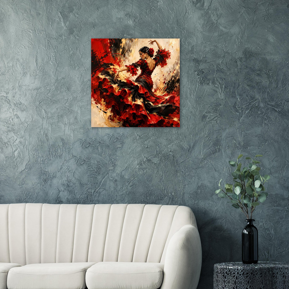 Quadratisches Poster mit Flamenco-Tänzerin in Rot-Schwarz