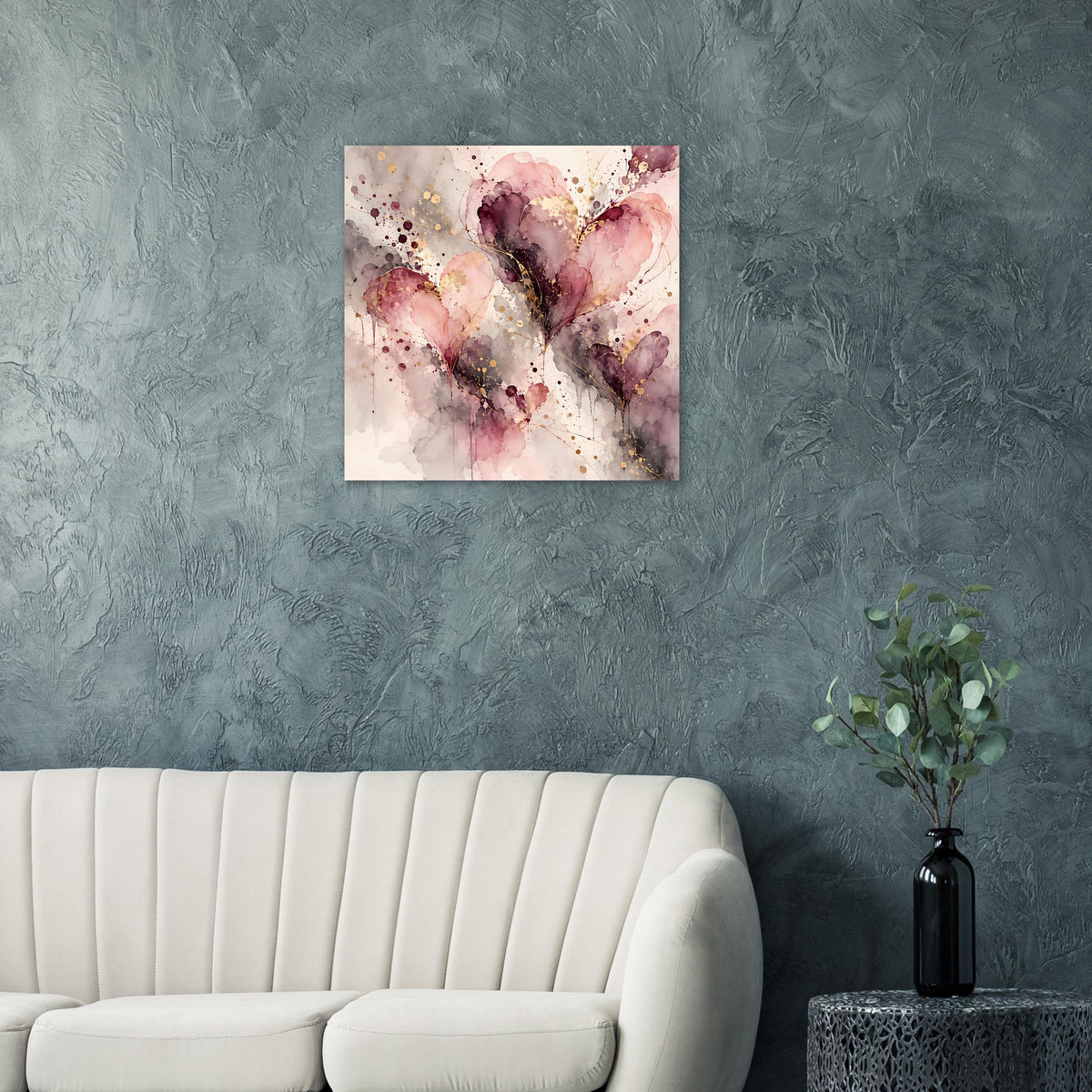 Quadratisches Poster mit abstraktem Herz in Pastellrosa und Gold, Aquarelldesign