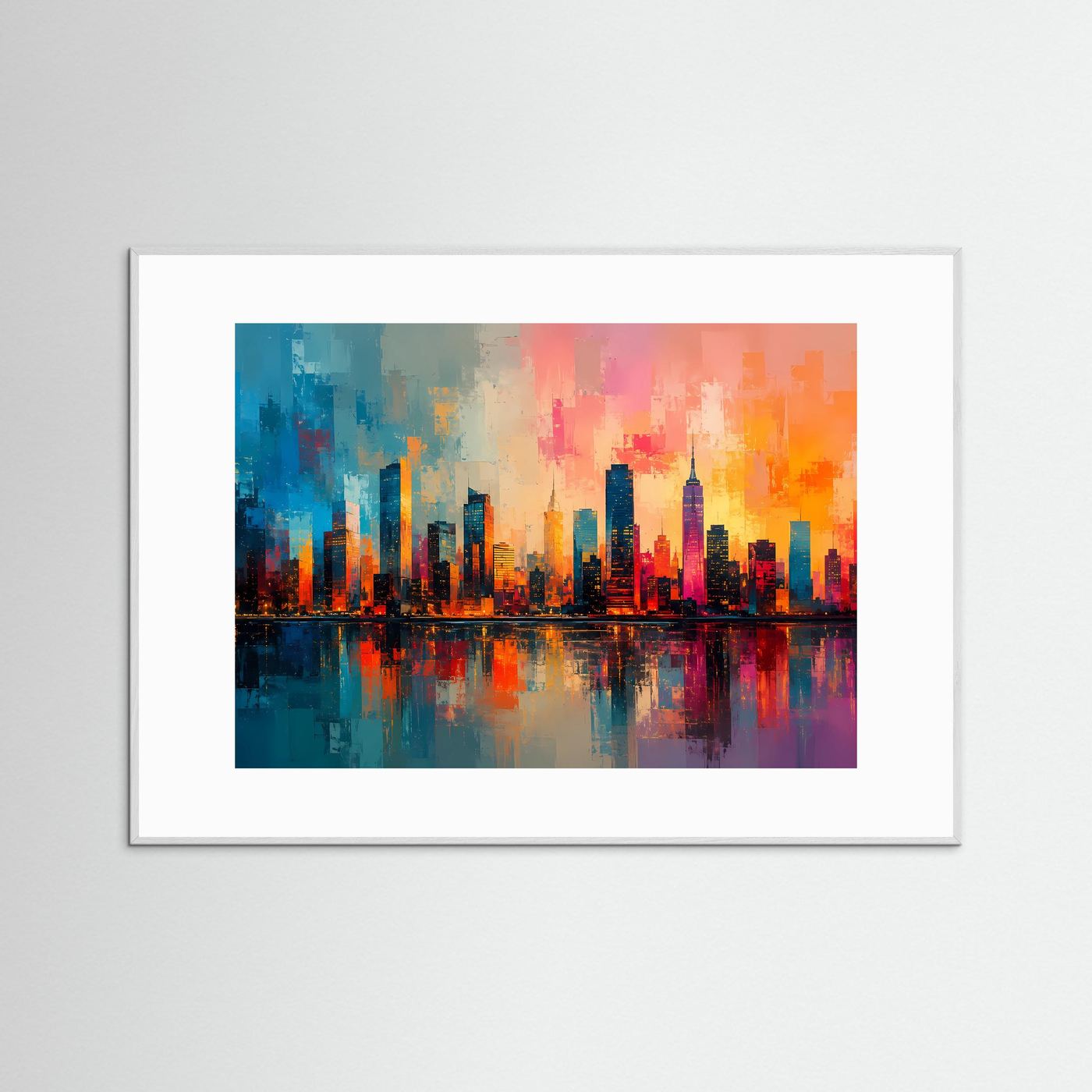 Faszinierende Skyline bei Sonnenuntergang | Moderne Stadt- & Architektur-Kunst im Querformat