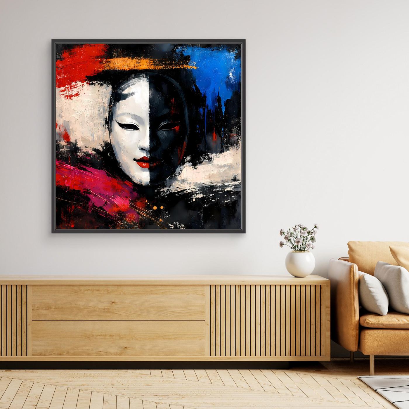 Leinwand Geisha-Maske im Pop-Art-Stil | Modernes Abstraktes Wandbild