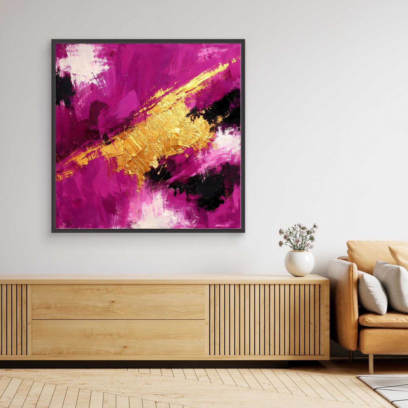 Leinwand Expressives Farbenspiel in Beere und Gold | Modernes Abstraktes Wandbild