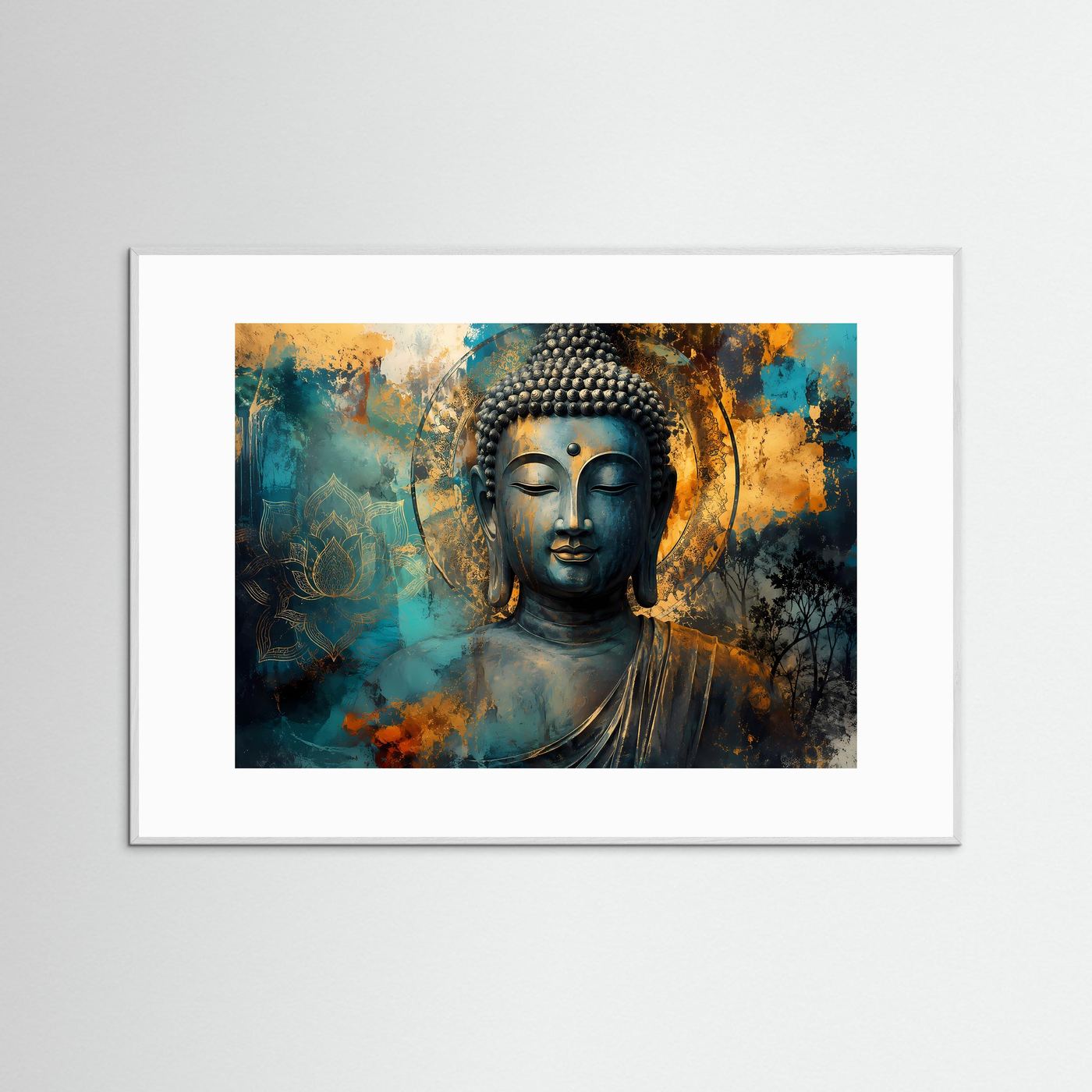 Meditierender Buddha mit Lotusblüte | Spirituelles Zen & Mindfulness Poster im Hochformat