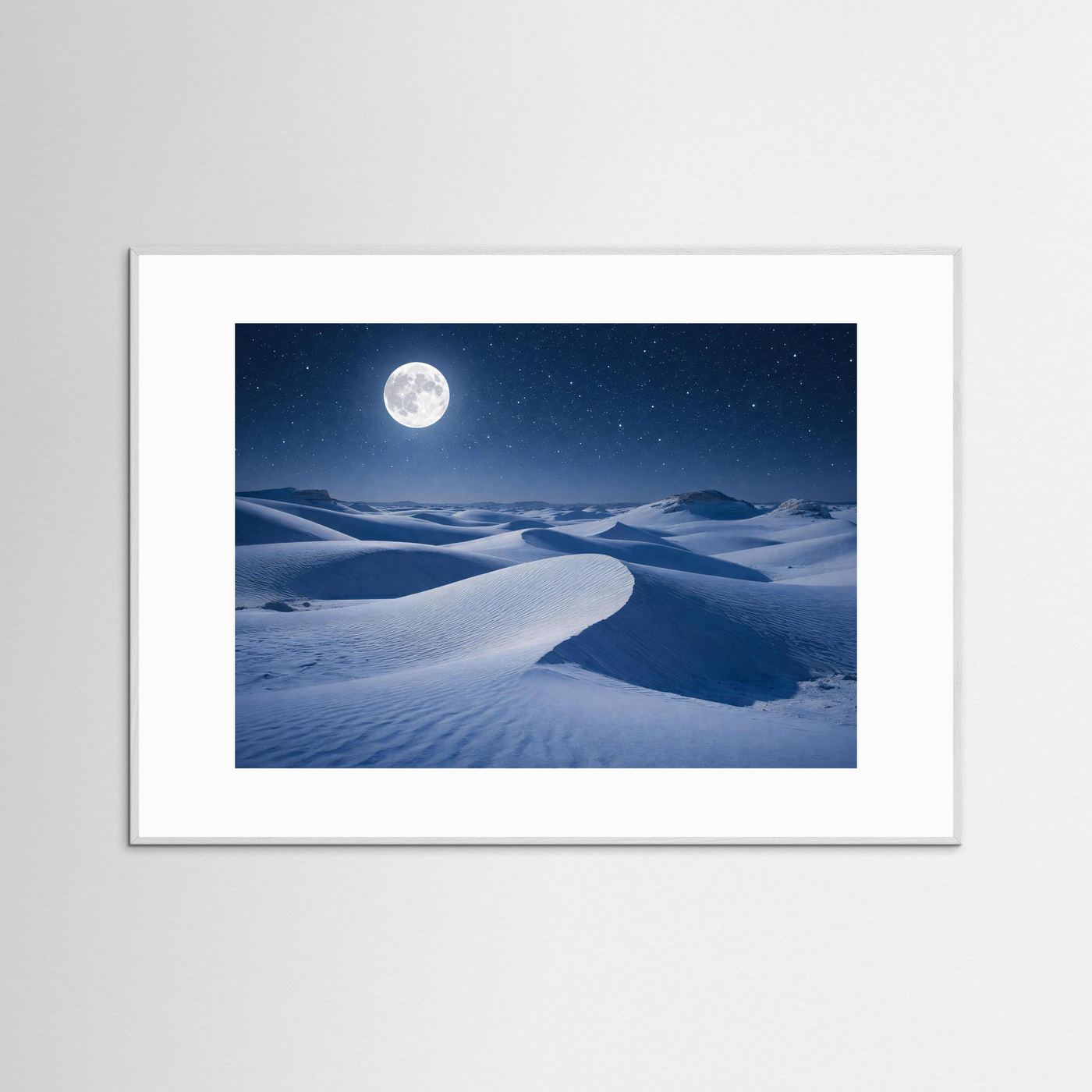 Mondschein über der weißen Wüste | Sternenhimmel & Dünen Natur Poster Querformat