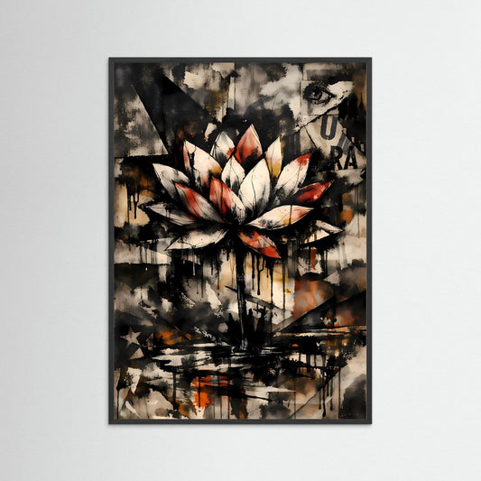 Die Kunst der Erleuchtung | Luxuriöses Lotusblüten Poster in Terrakotta, Creme & Schwarz | Abstraktes Kunstposter Hochformat