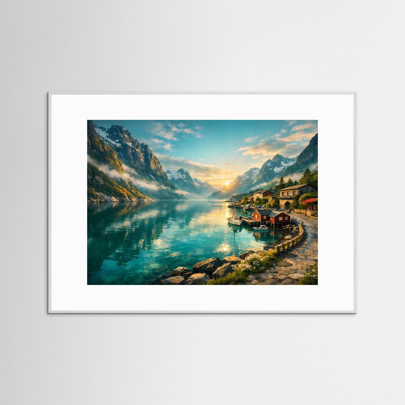 Malerischer Fjord im Sonnenuntergang | Lofoten Panorama & Natur Poster Querformat
