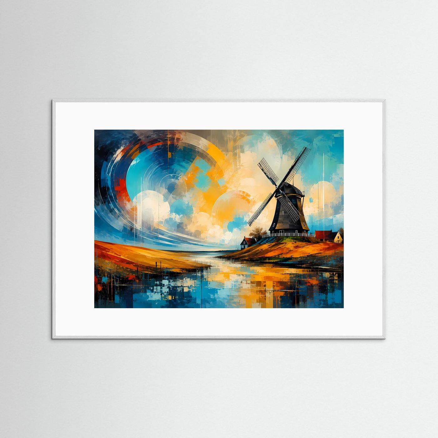 Windmühle Poster | Abstrakte Landschaft Kunst | Moderne Windmühlen Wandkunst | Elegantes Natur Wandbild