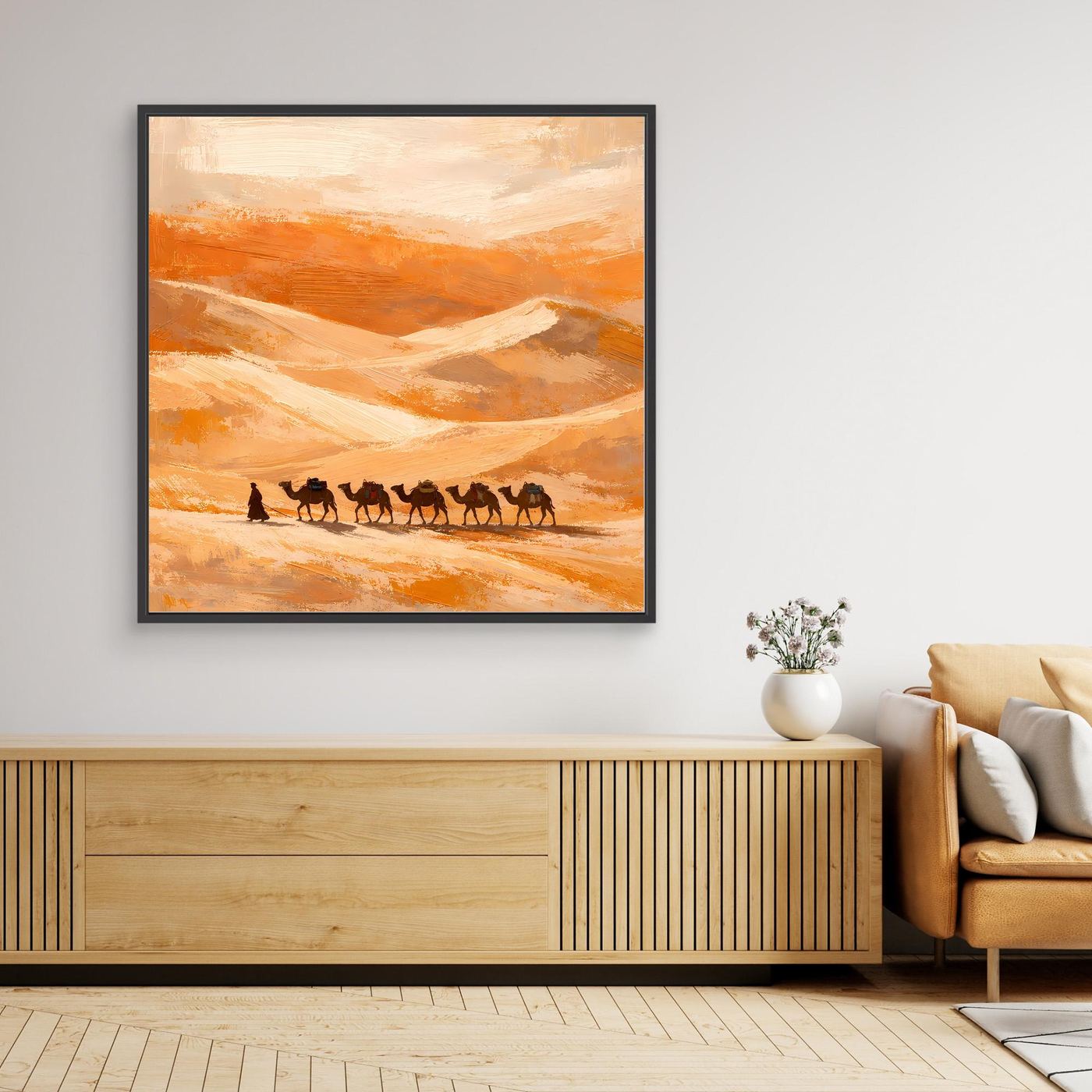 Leinwand Kamelkarawane in der Wüste | Abstraktes Orient Wandbild
