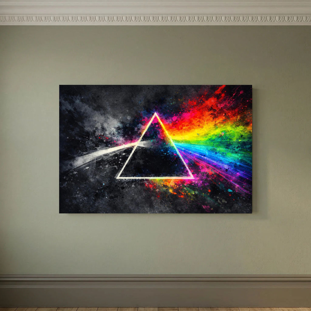 Wandbild-Poster mit leuchtendem regenbogenfarbenen Dreieck und kontrastreichem Farbverlauf