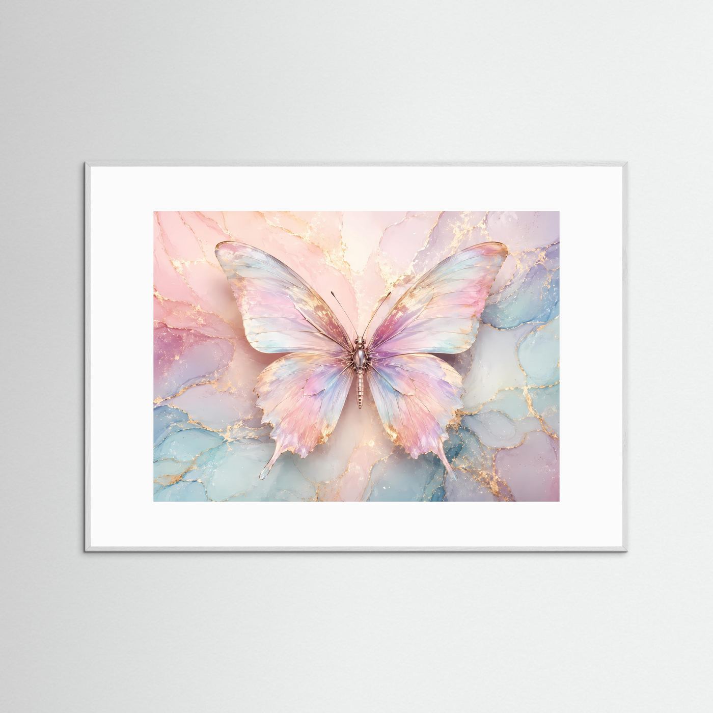 Pastell Schmetterling | Elegantes Wandbild in Rosa, Blau & Gold