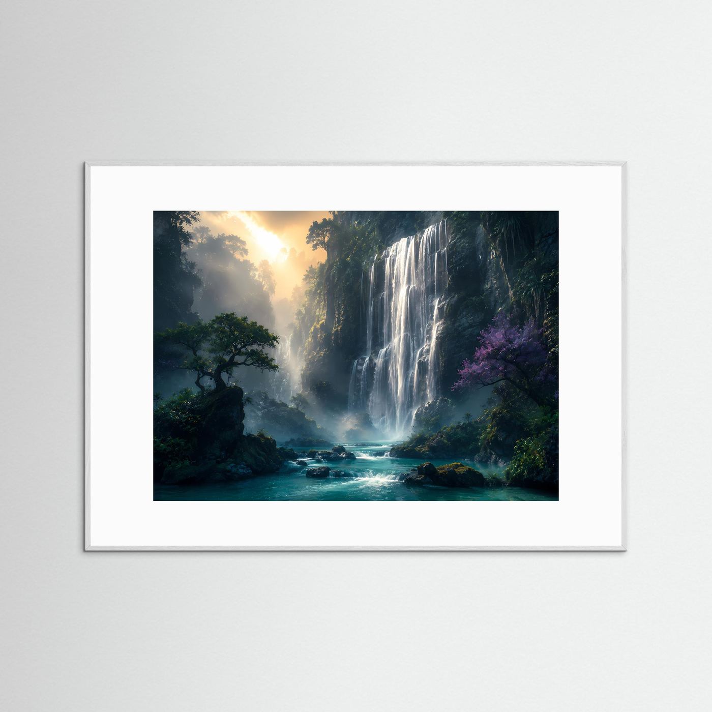 Wasserfall Poster | Mystischer Wasserfall im Regenwald | Traumhafte Natur Landschaft Wandkunst | Premium Leinwandbild | Elegante Wall Art
