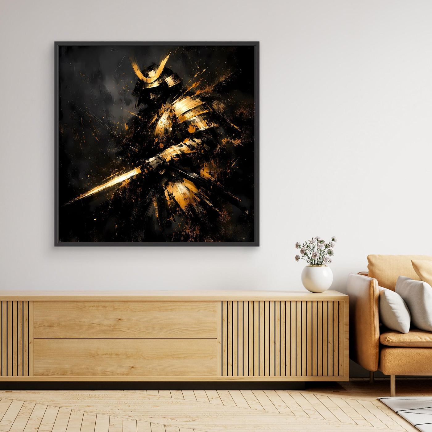 Leinwand Abstrakter Goldener Samurai | Modernes Japanisches Krieger Wandbild