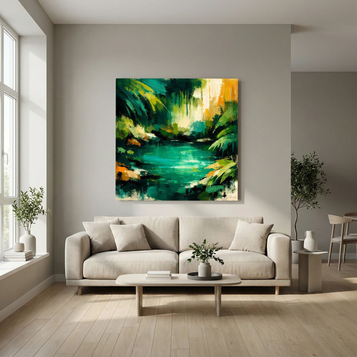 Leinwand Abstraktes Dschungelgewässer | Modernes Urwald Wandbild Smaragdgrün