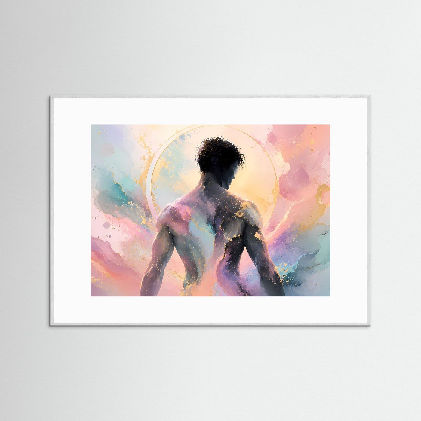 Männer Silhouette Poster Querformat | Abstrakte Figur in Pastell | Moderne Minimalistische Wandkunst