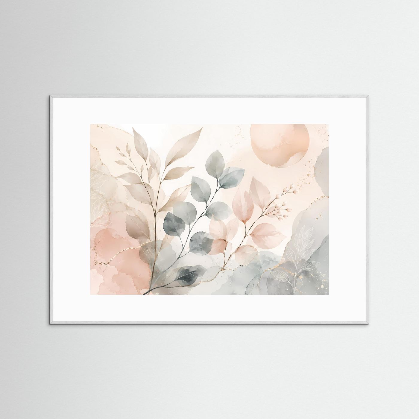 Botanische Aquarell Blätter Poster | Pastell Pflanzen Wandkunst | Minimalistische Botanical Art | Beige Salbeigrün Leinwand | Modernes Naturbild