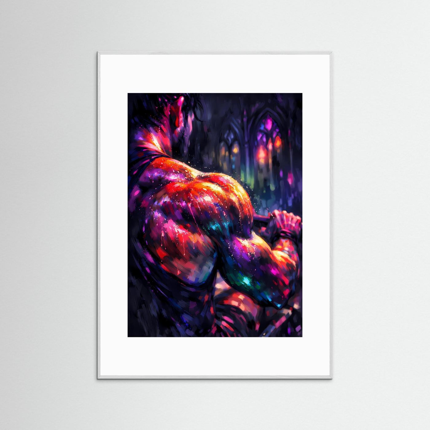 Fokus & Stärke | Abstraktes Bodybuilding Poster der Rückenmuskulatur in Neonfarben | Modernes Kunstposter Hochformat