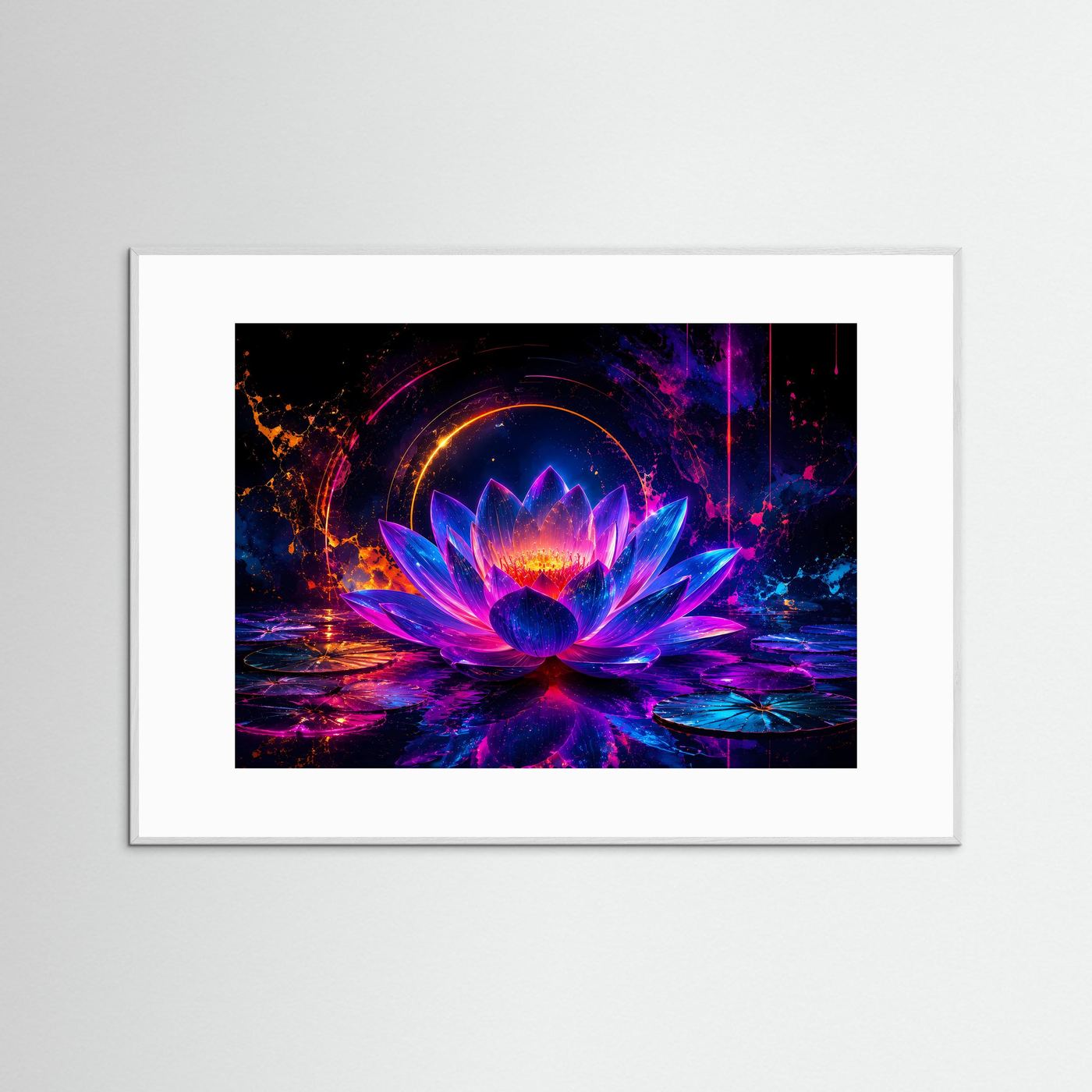 Leuchtender Lotus in Neonfarben | Abstrakte Lotusblume in Pink, Blau & Violett