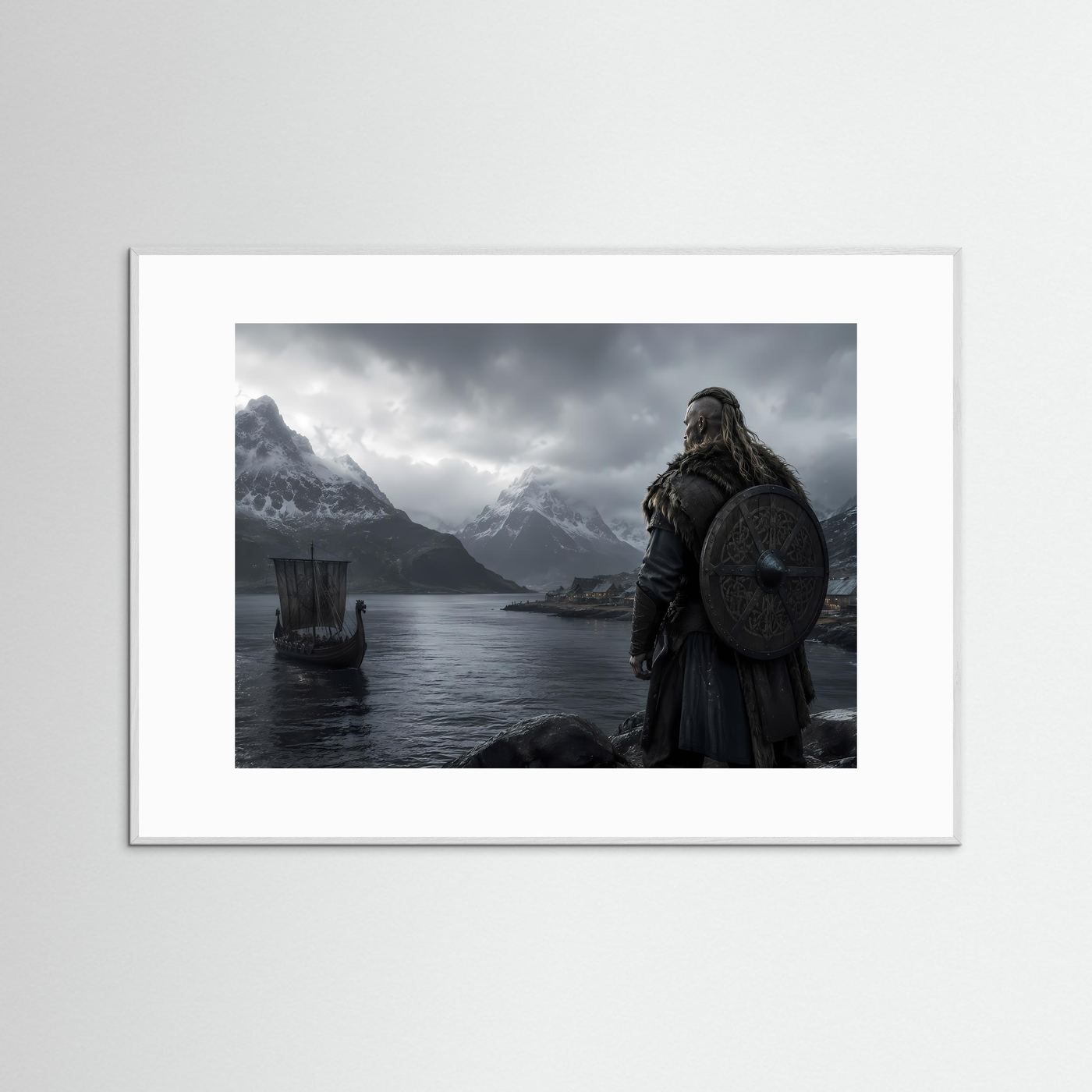 Wikinger am nordischen Fjord | Mystische Wikinger Landschaft mit Langschiff