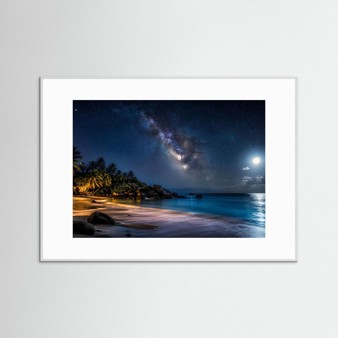 Tropischer Sternenhimmel am Strand | Magisches Nacht-Poster & Wandbild Querformat