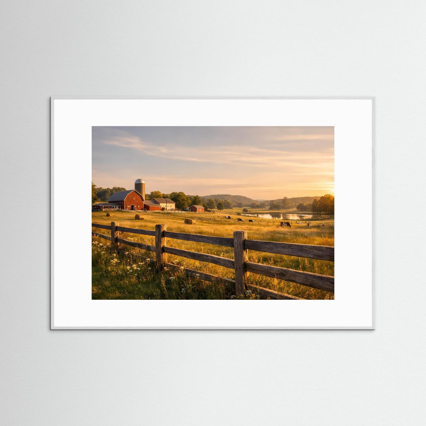 Idyllischer Bauernhof im goldenen Abendlicht | Ländliches Panorama Poster Querformat