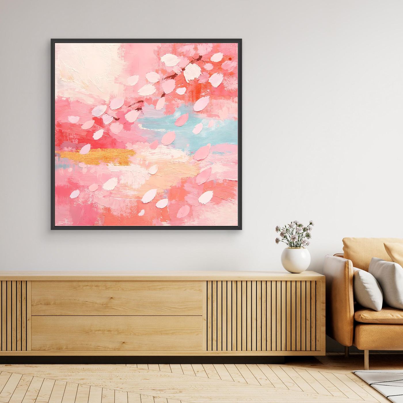 Leinwand Abstraktes Kirschblütenfest | Pastellfarbenes Japan Wandbild