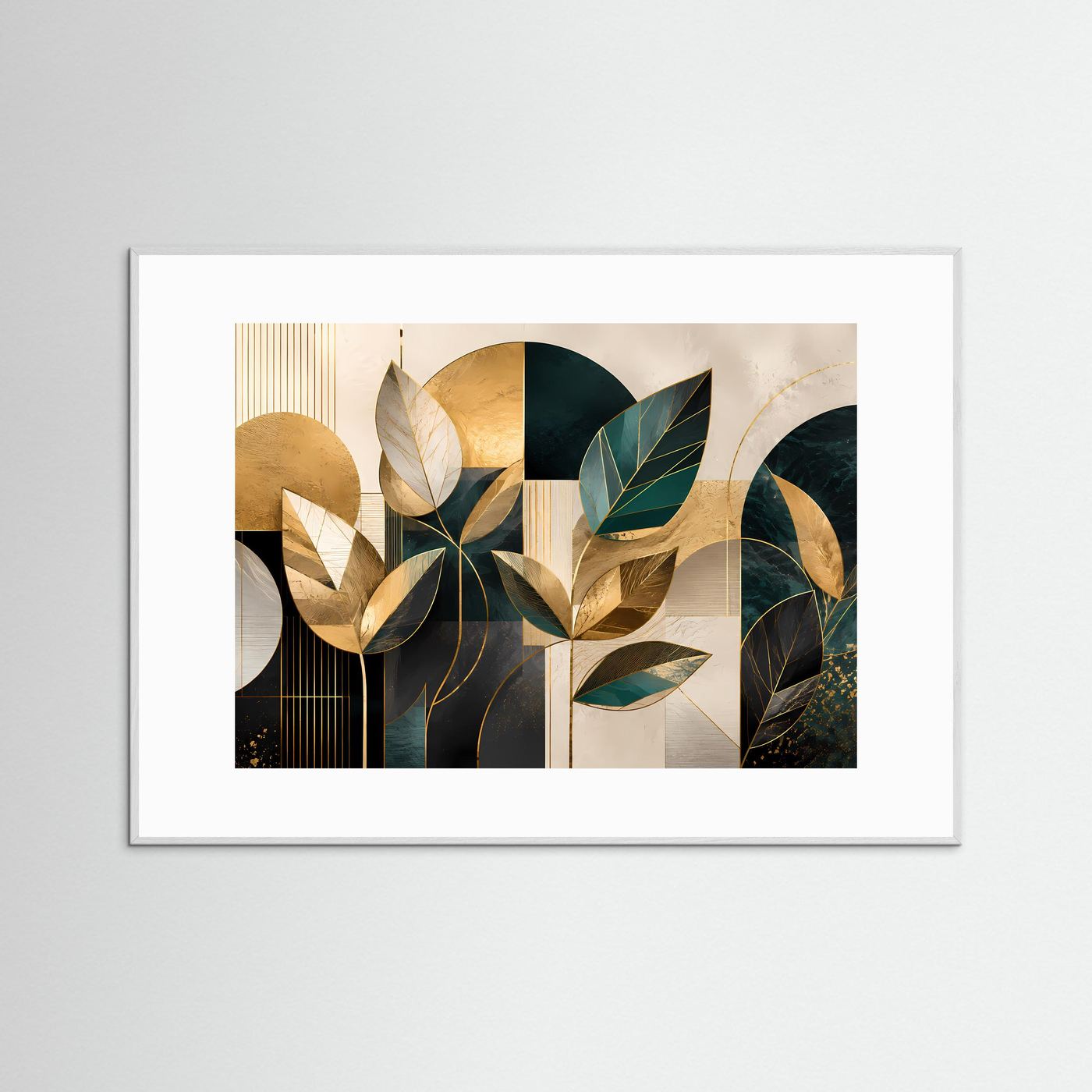 Abstrakte Blätter Poster | Moderne Botanische Geometrie Wandkunst | Gold Grün Beige | Minimalistische Premium Leinwand | Elegante Wall Art