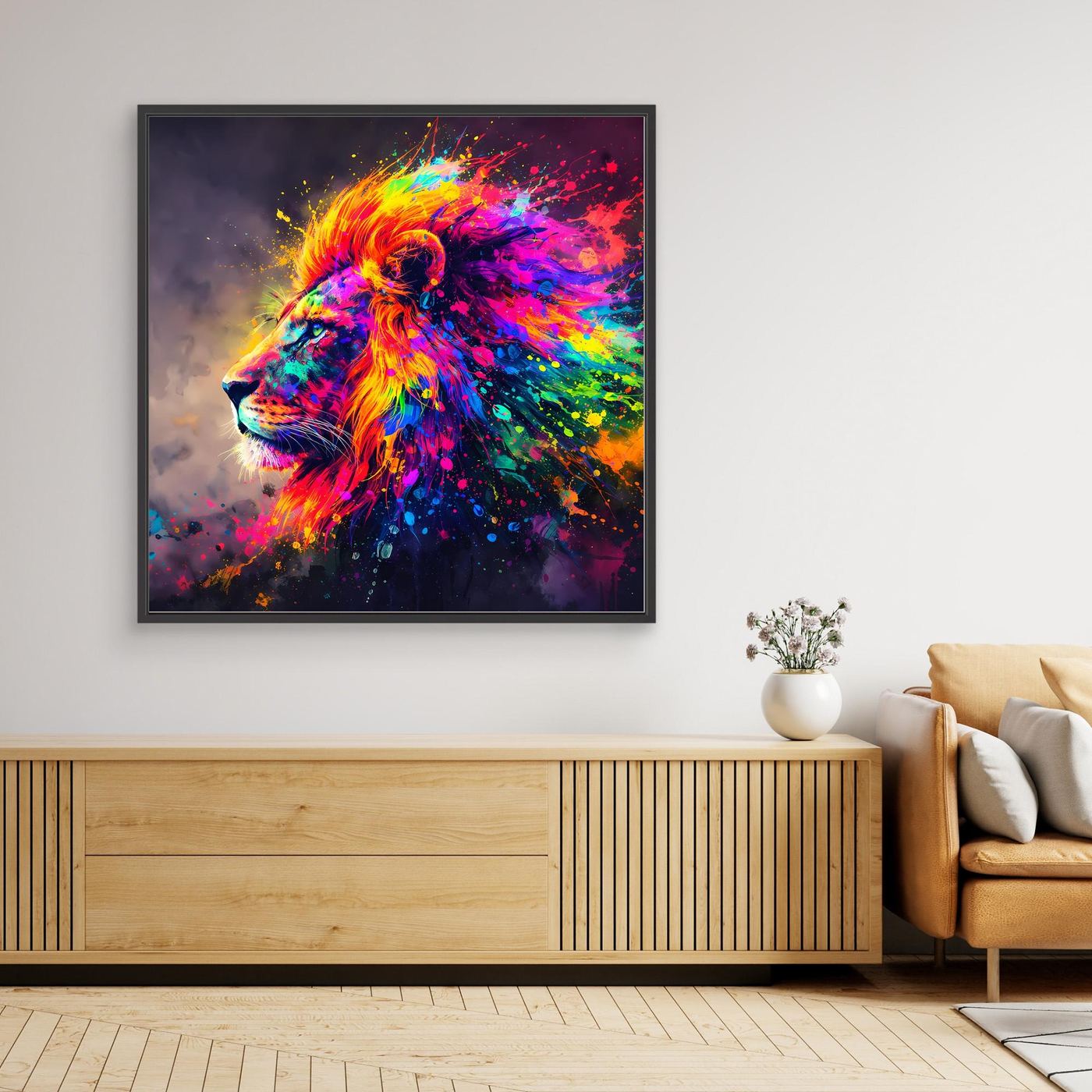 Leinwandbild Majestätischer Löwe | Abstraktes Pop-Art Löwen Wandbild auf Keilrahmen