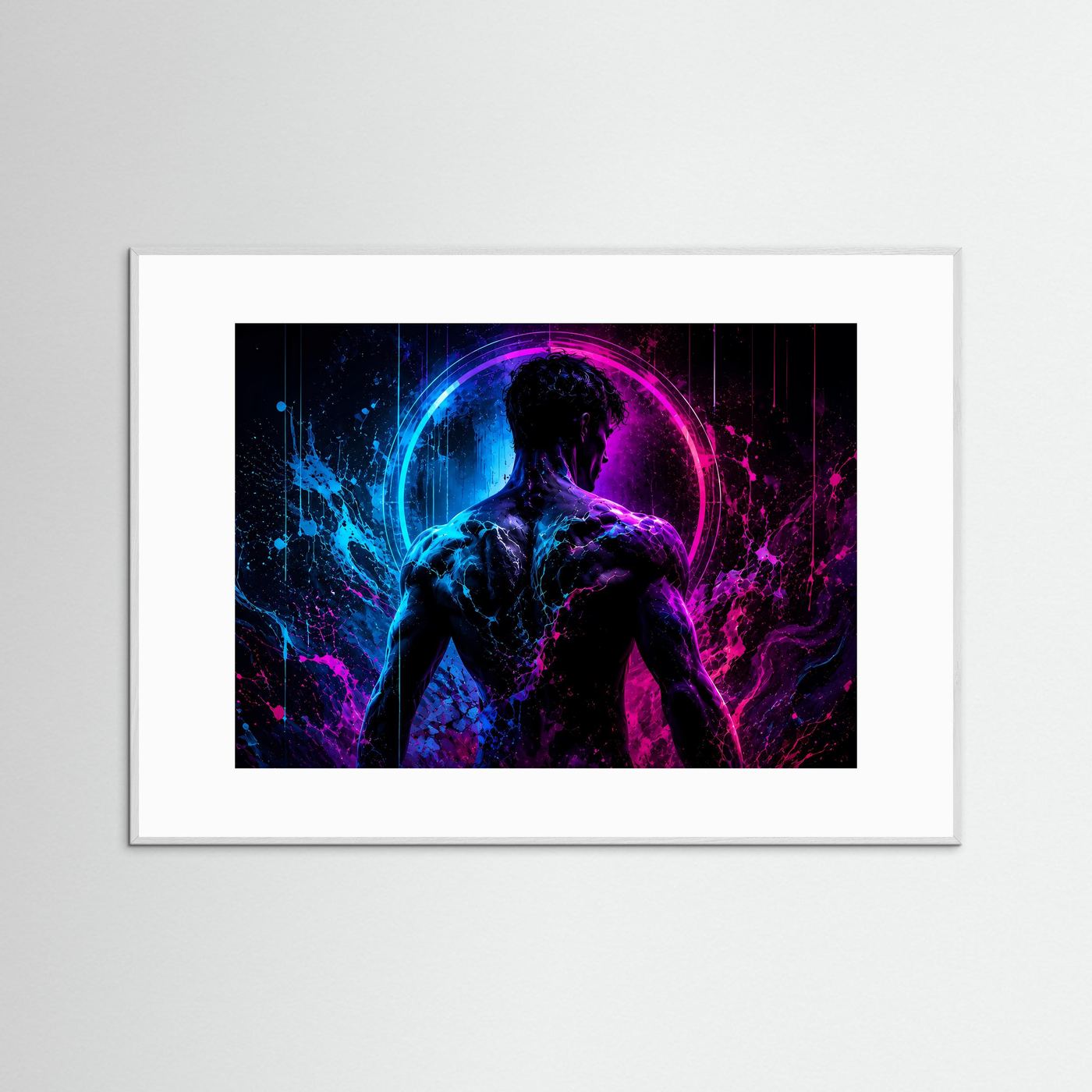 Neon Männer Silhouette in Blau & Pink | Moderne abstrakte Body Art