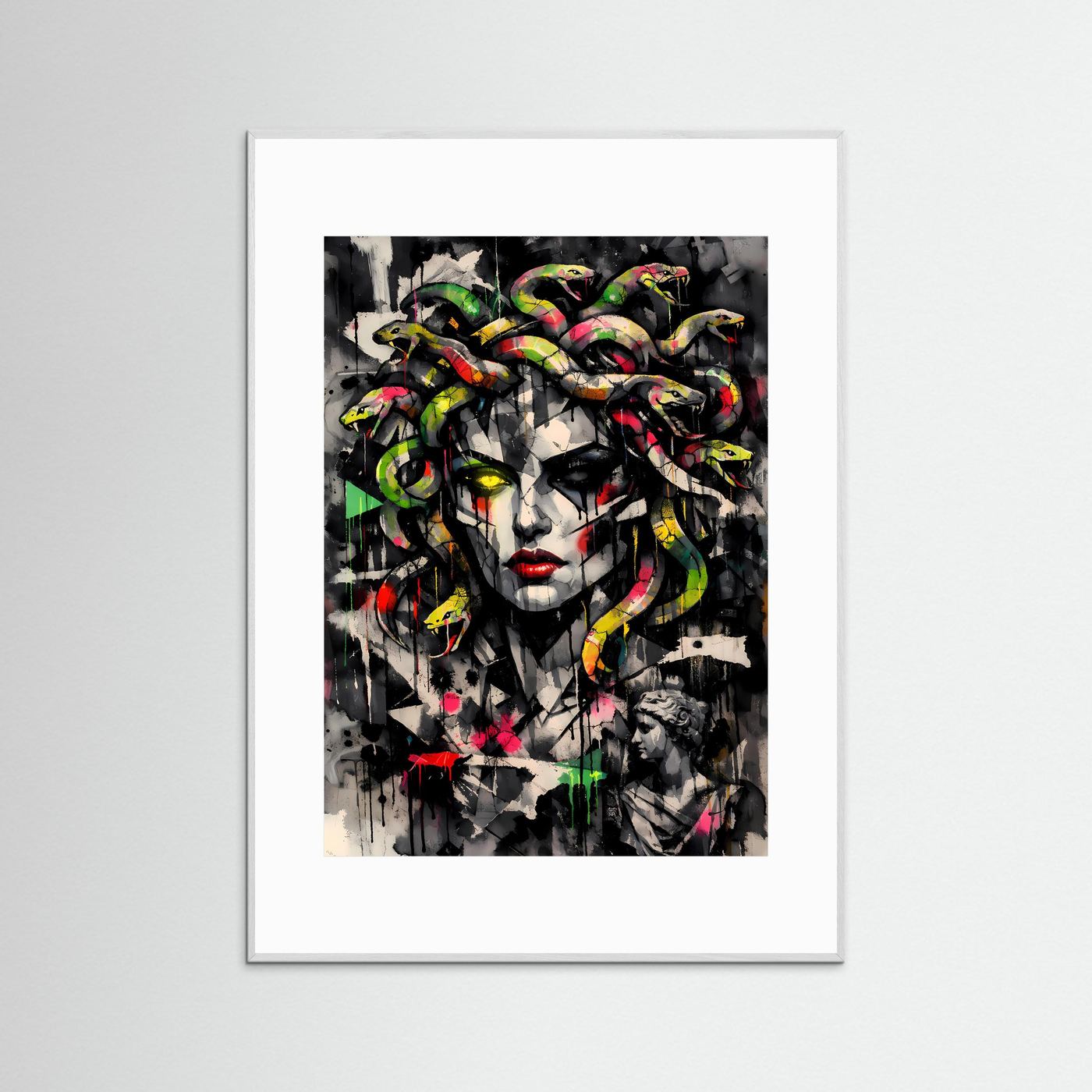 The Neon Medusa | Luxuriöses Mythologie Poster Bunt & Dunkel | Abstraktes Medusa Kunstposter Hochformat
