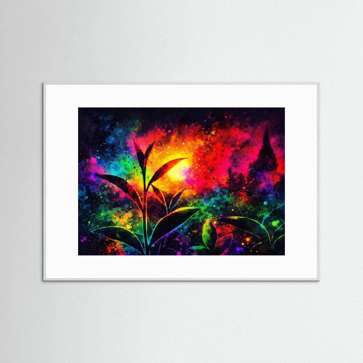 Vibrant Tea Garden Glow | Farbgewaltiges Teeplantage & Sonnenaufgang Poster Querformat