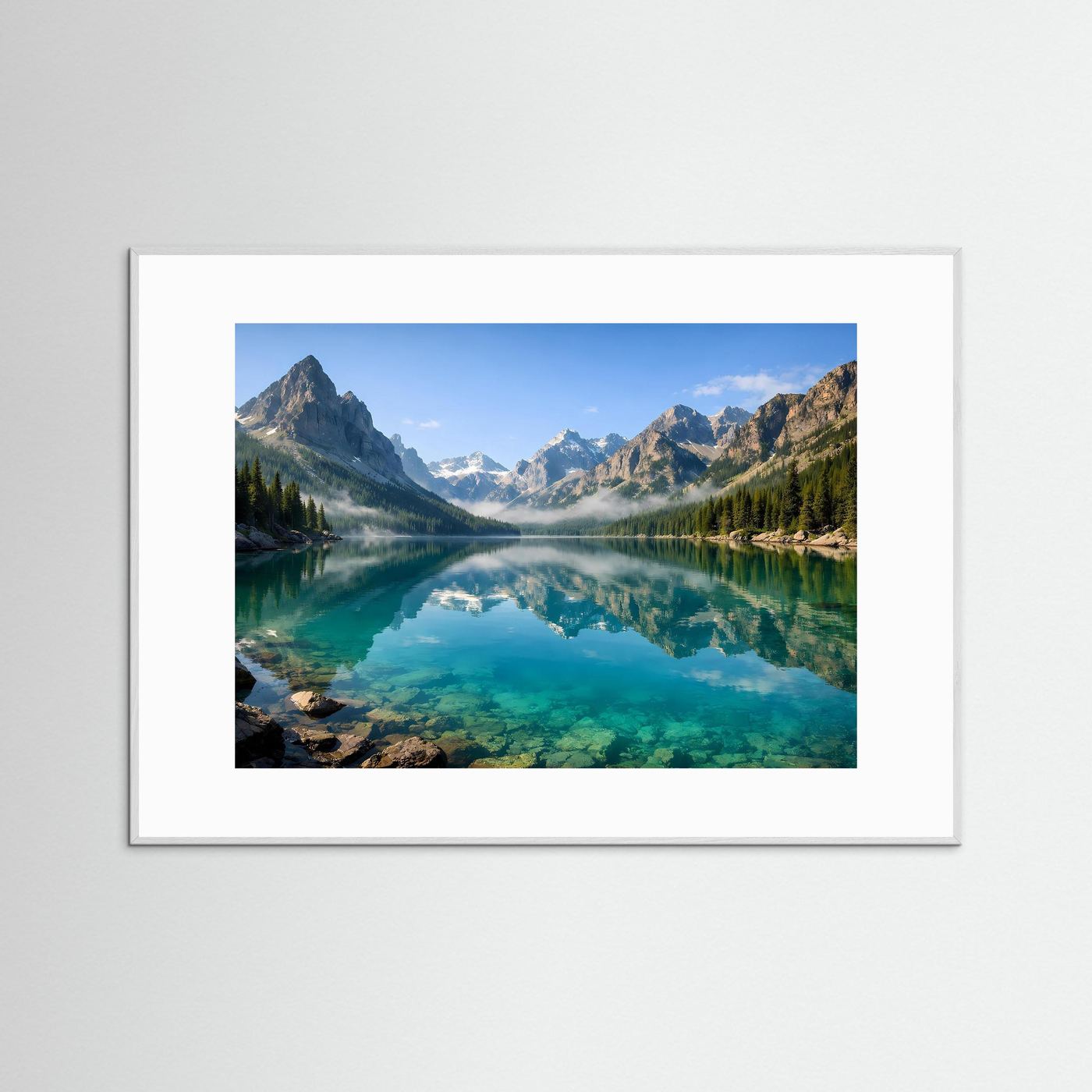 Kristallklarer Bergsee im Panorama | Wandbild Natur & Alpen Querformat