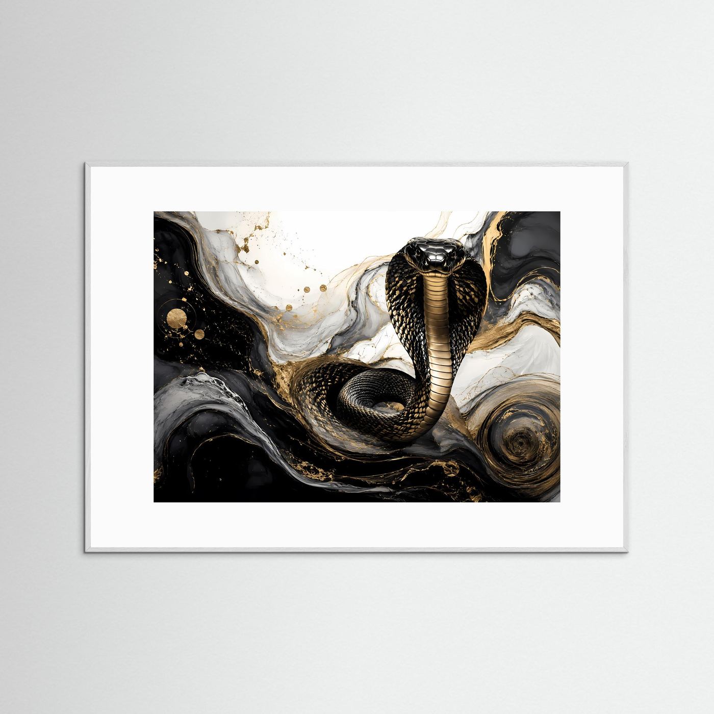 Elegante Kobra in Gold & Schwarz | Moderne abstrakte Tierkunst Poster
