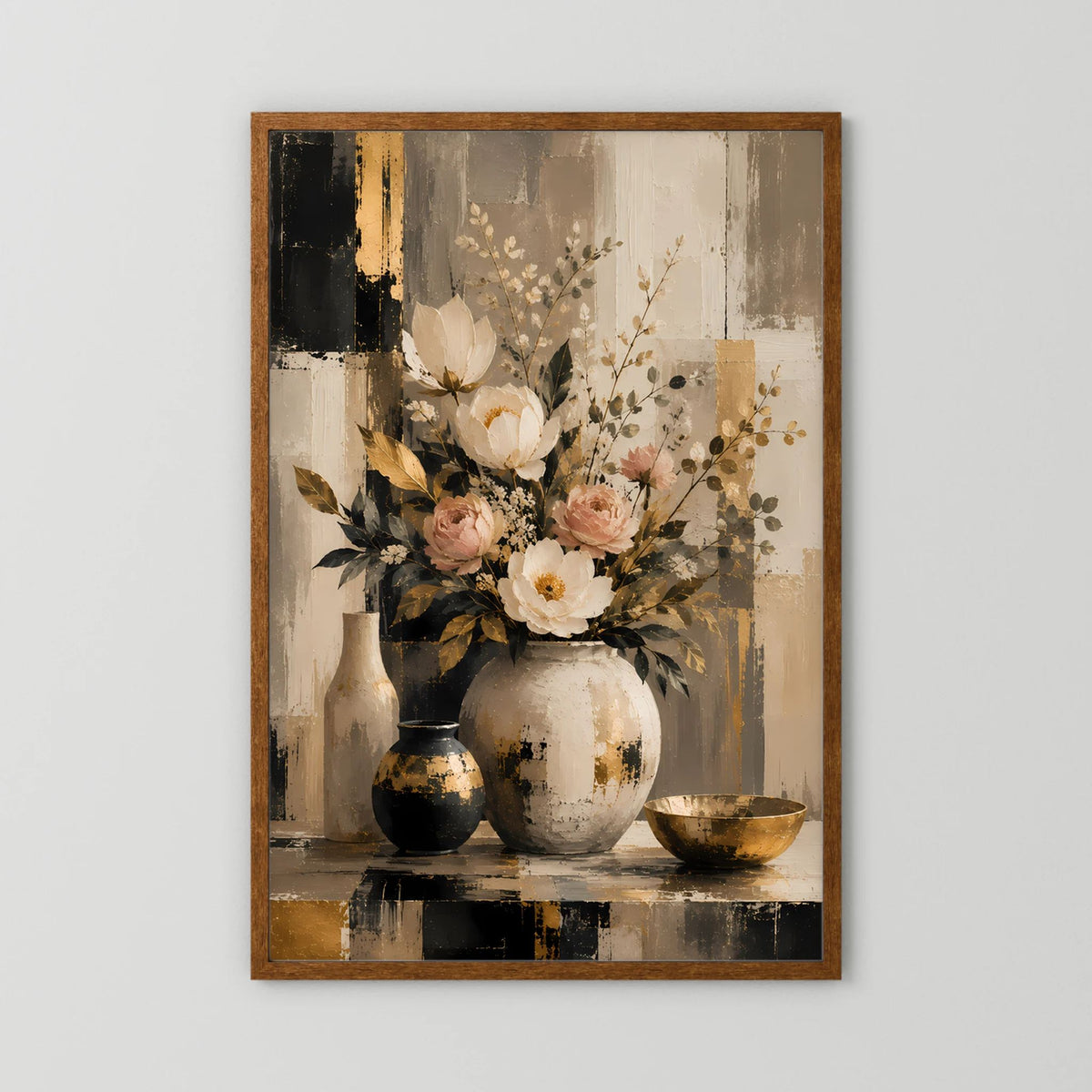 Eleganter Blumenstrauß | Creme Rosa Gold Stillleben | Poster Hochformat