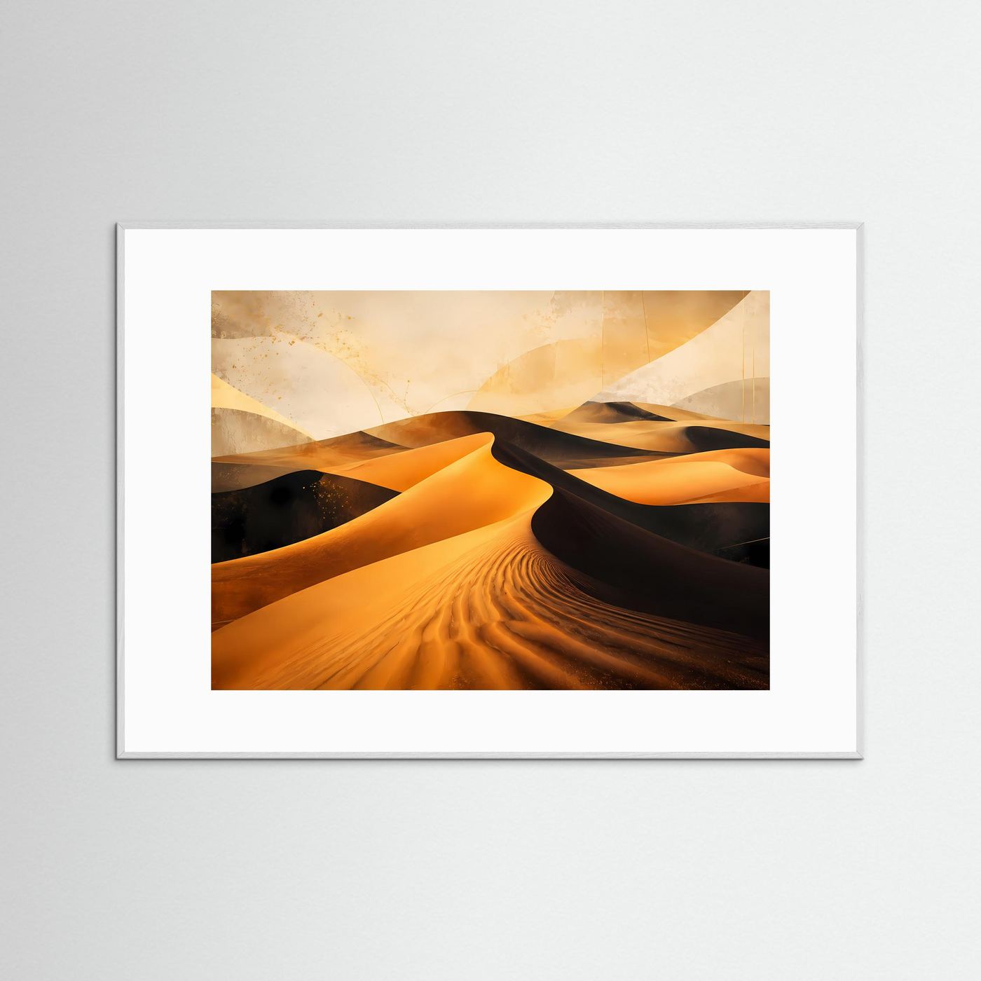 Wüste Poster Querformat | Abstrakte Sanddünen in Gold, Schwarz & Beige