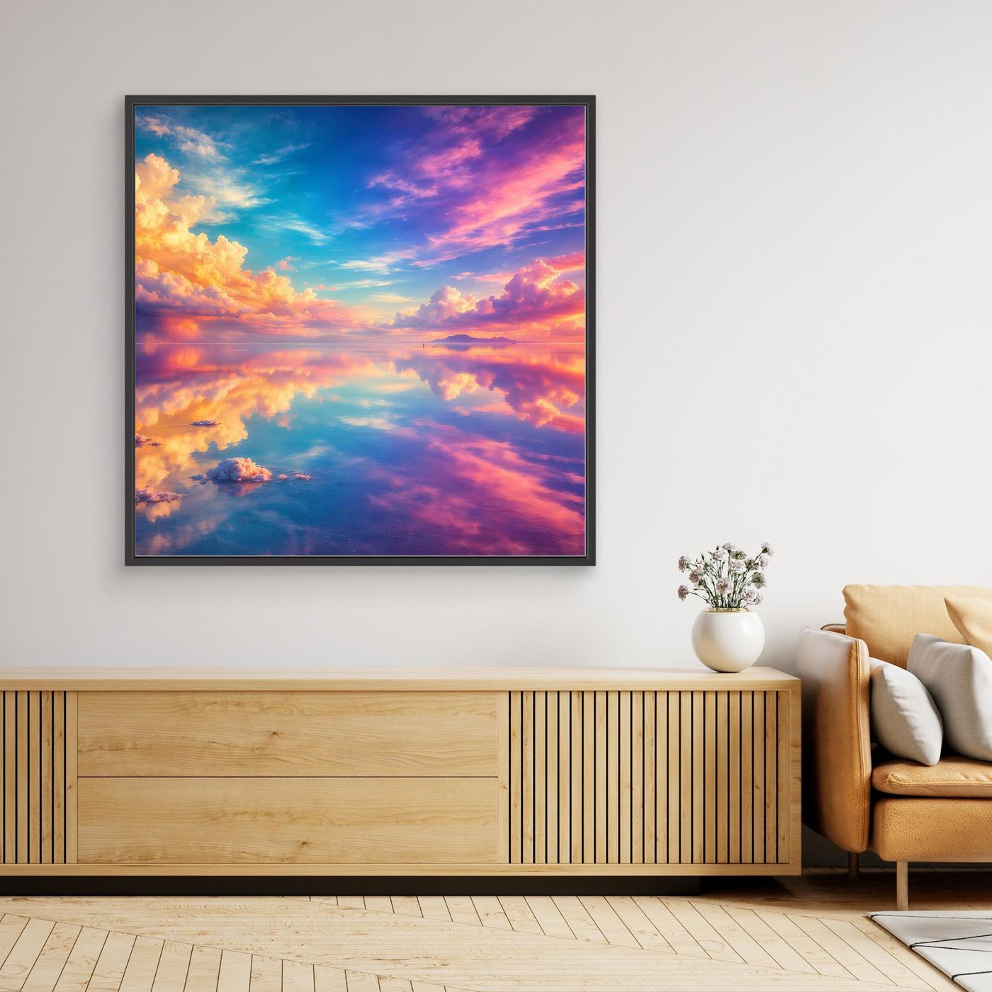Leinwandbild Magischer Salzsee | Abstraktes Himmel-Spiegelungs Wandbild auf echtem Holzkeilrahmen
