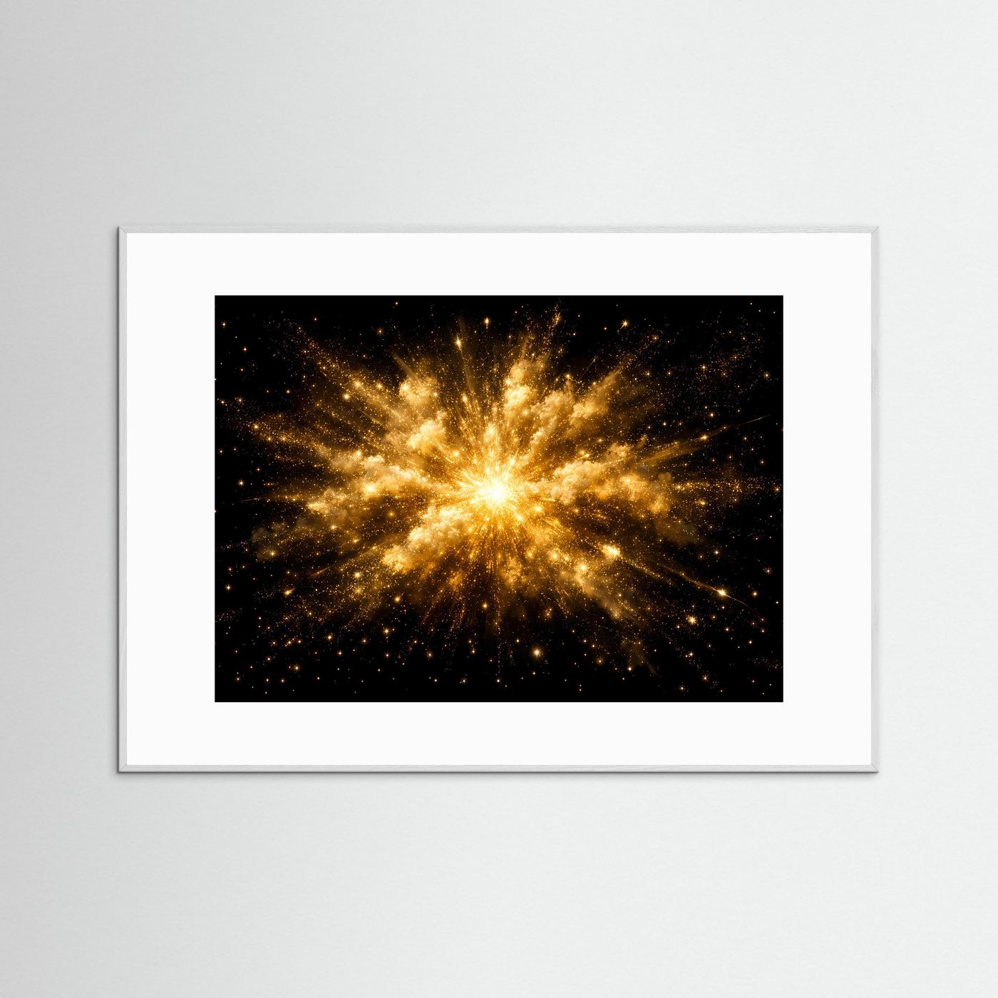 Magische Goldene Sternenexplosion | Kosmische Kunst & Luxus Wandbild Querformat