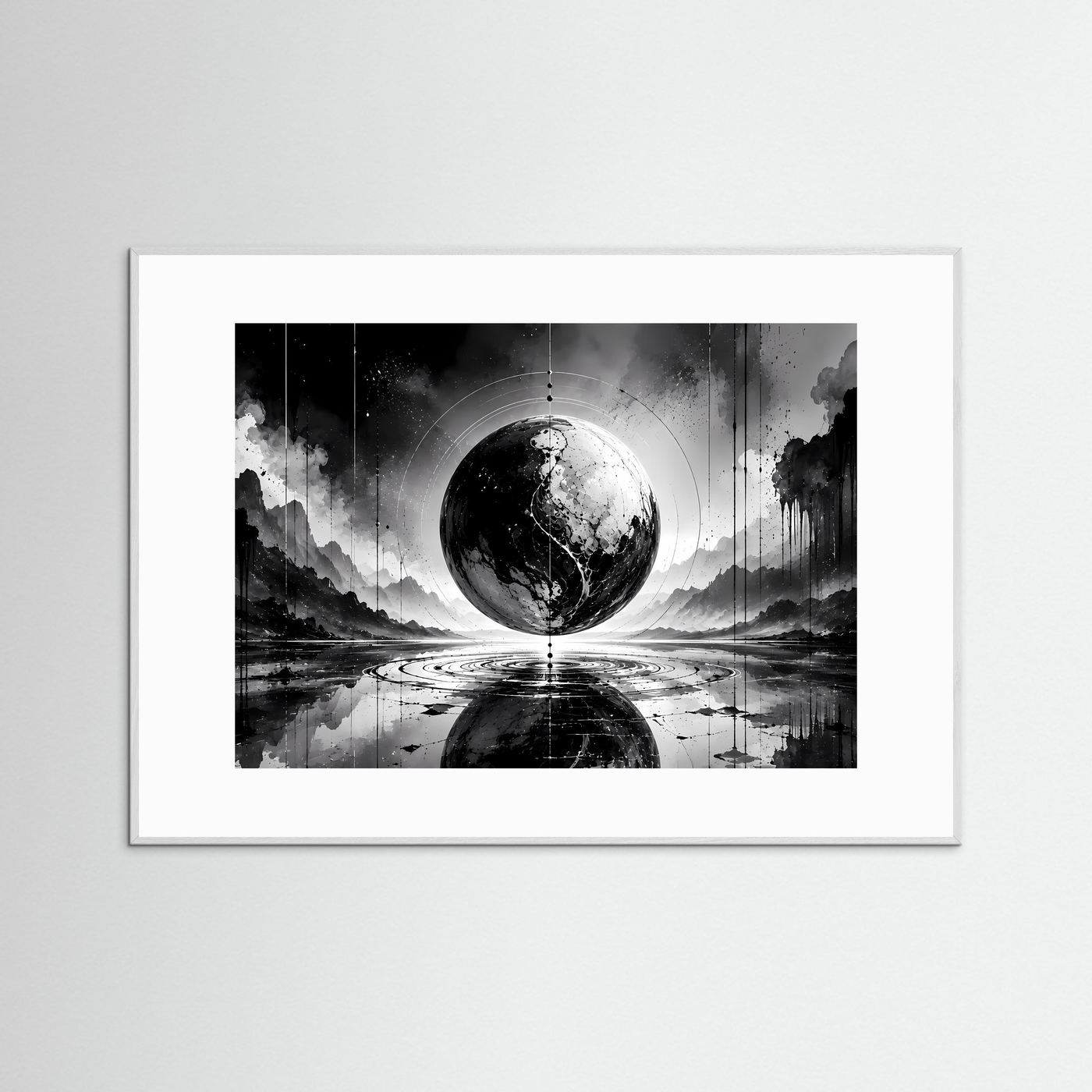 Schwarz Weiß Kugel Poster | Abstrakte Sphere Wandbild | Minimalistische Moderne Kunst | Monochrome Wall Art