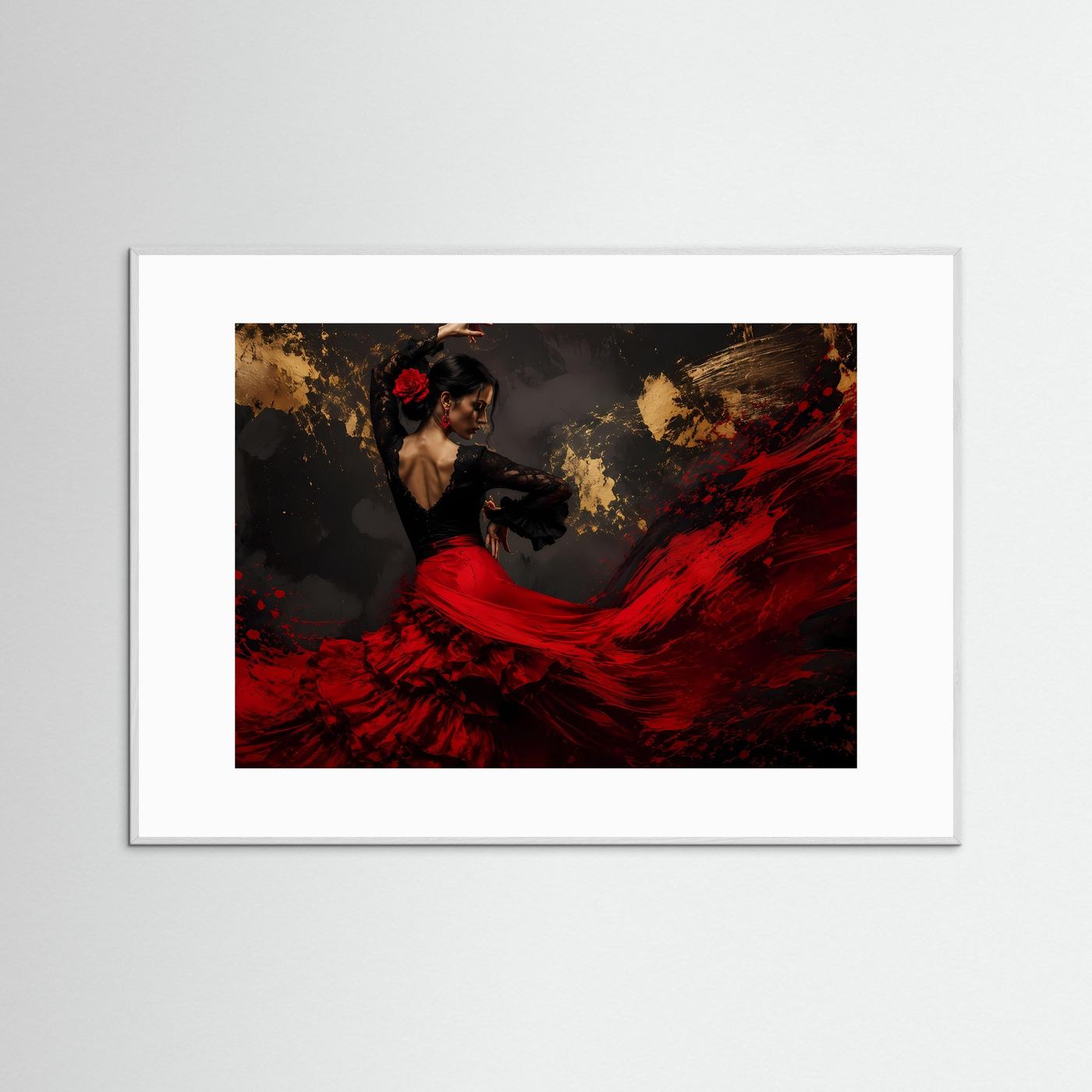 Leidenschaftliche Flamenco-Tänzerin | Spanischer Tanz & Rot-Gold Poster