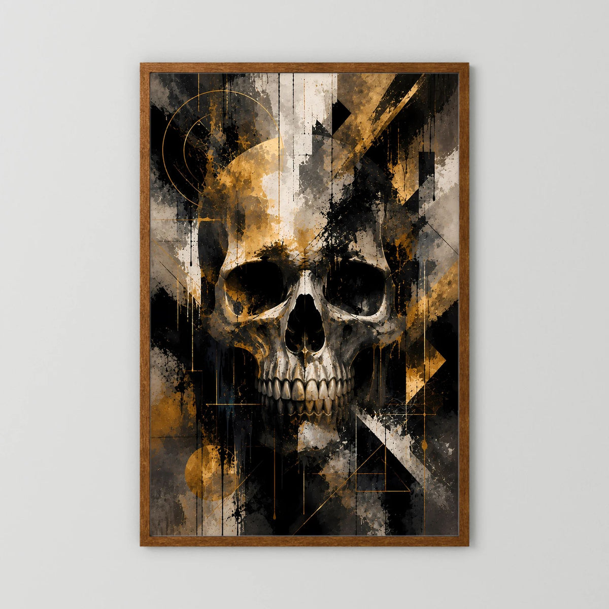 Totenkopf in Schwarz & Gold | Abstrakte Skull Kunst | Poster Hochformat