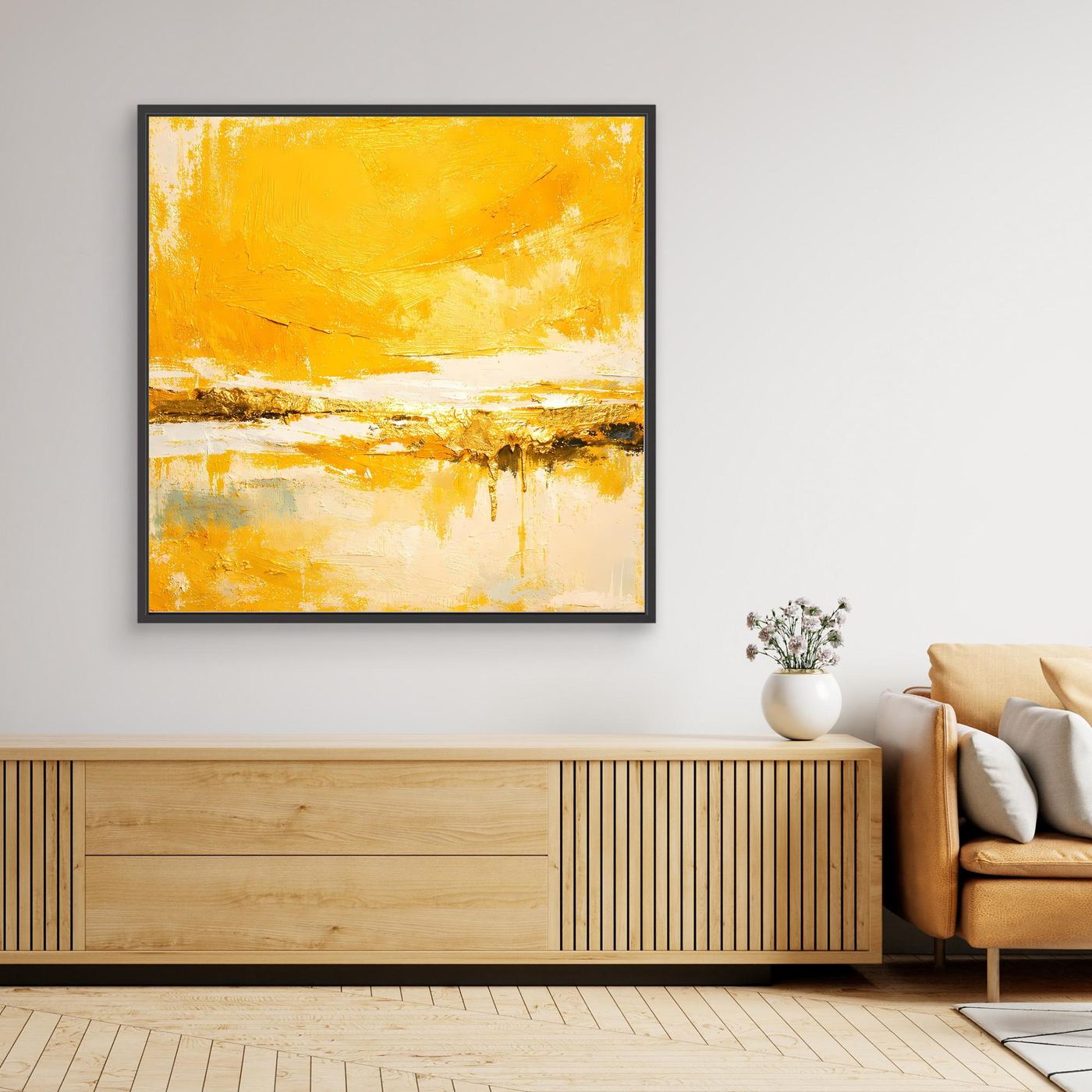 Leinwand Abstraktes Gemälde in Sonnengelb und Gold | Modernes Abstraktes Wandbild