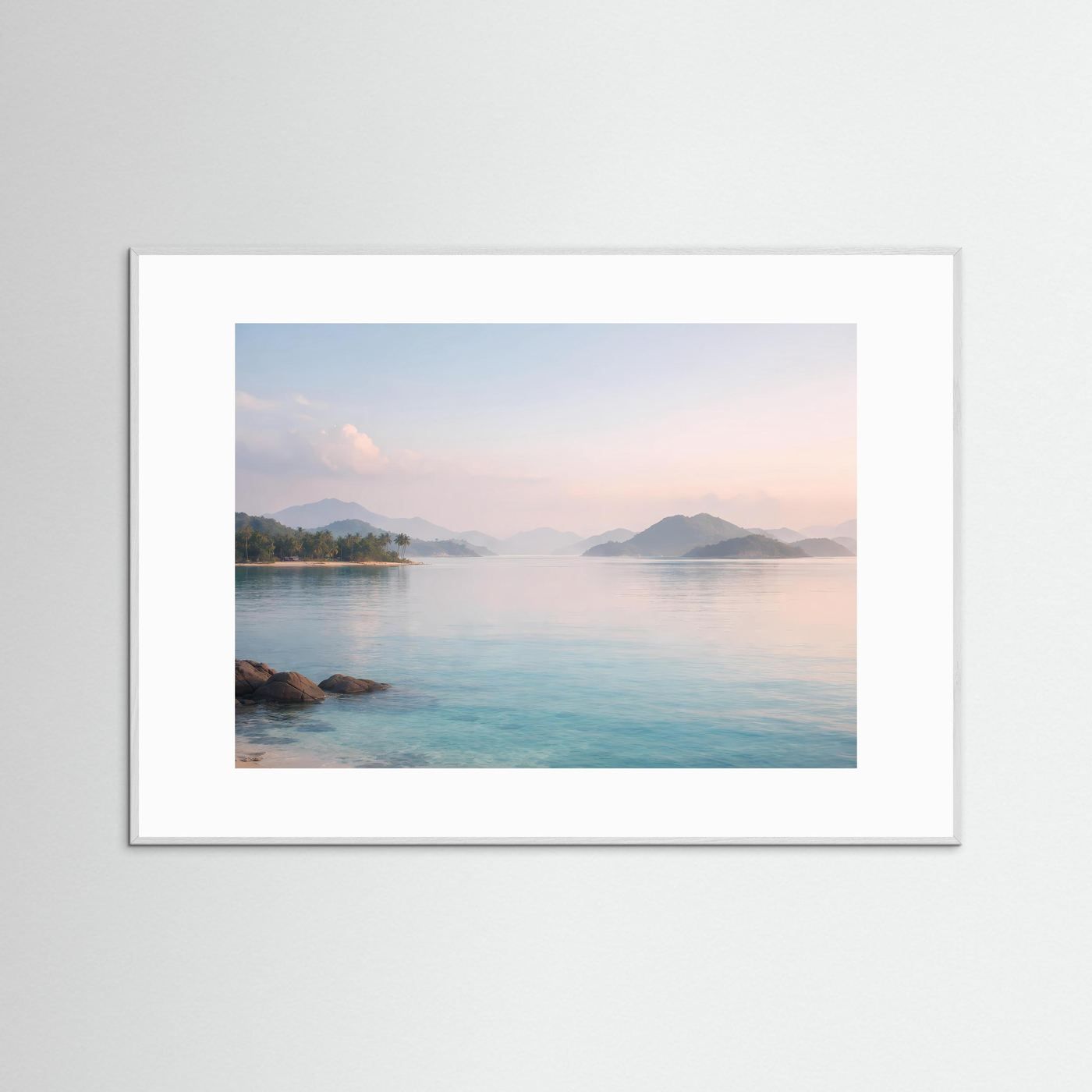 Tropische Bucht im Morgengrauen | Paradiesisches Insel Panorama Poster Querformat