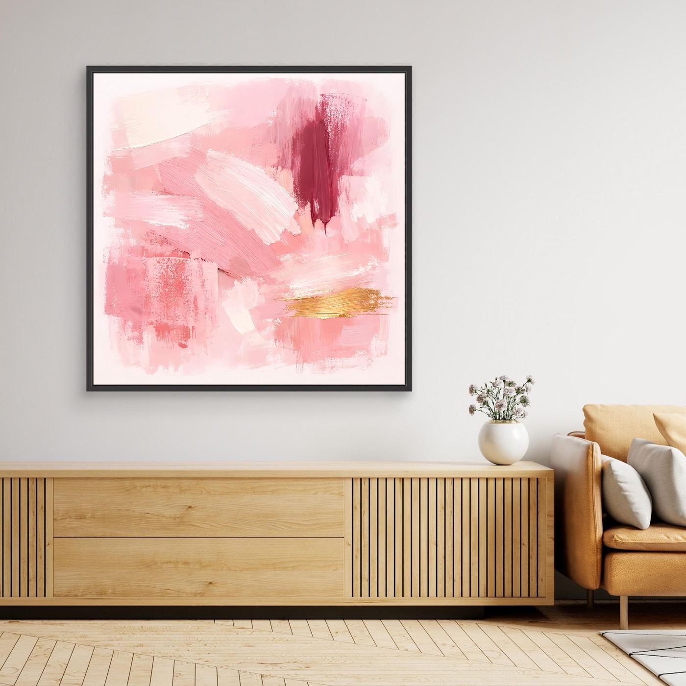 Leinwand Abstraktes Gemälde in Rosa und Gold | Modernes Elegantes Wandbild Pastell