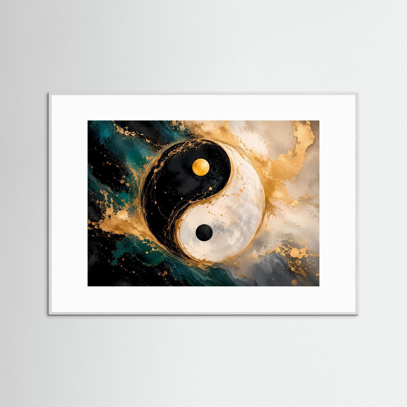 Yin Yang in Gold & Marmor | Abstraktes Feng Shui Wandbild Querformat
