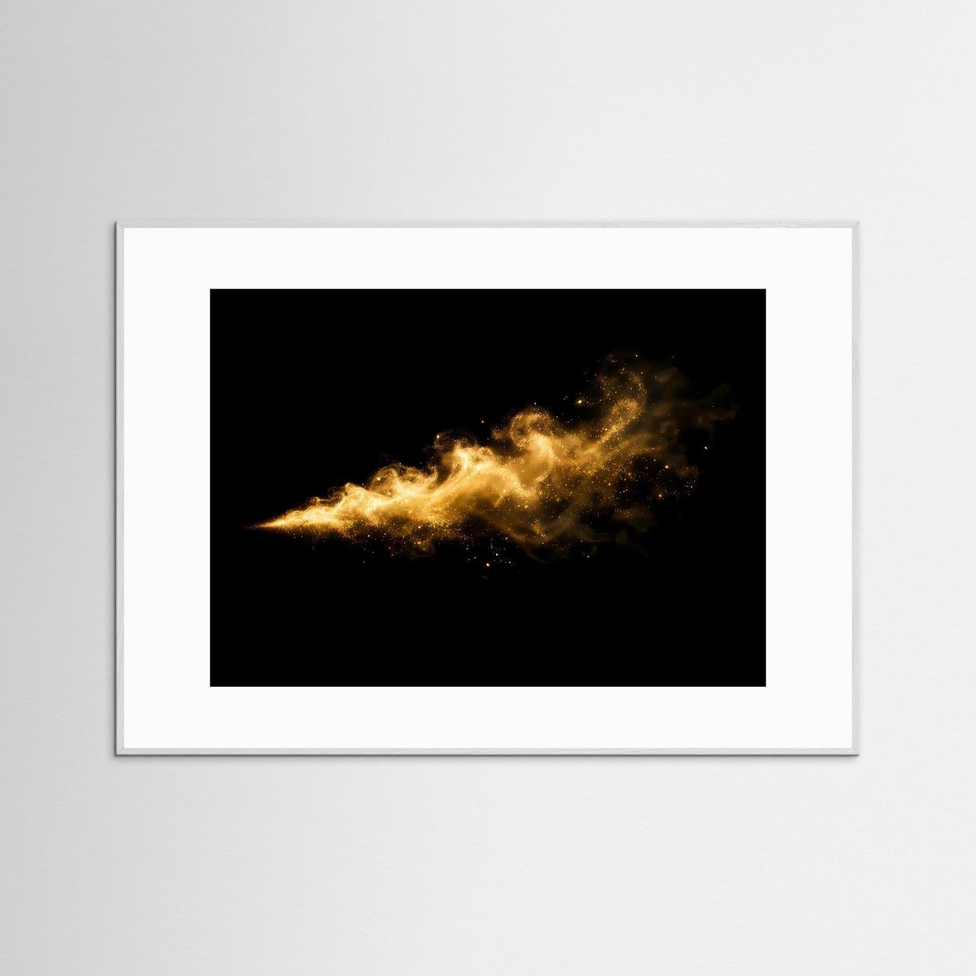 Eleganter Goldstaub im Rauchwirbel | Abstraktes Luxus Poster Querformat