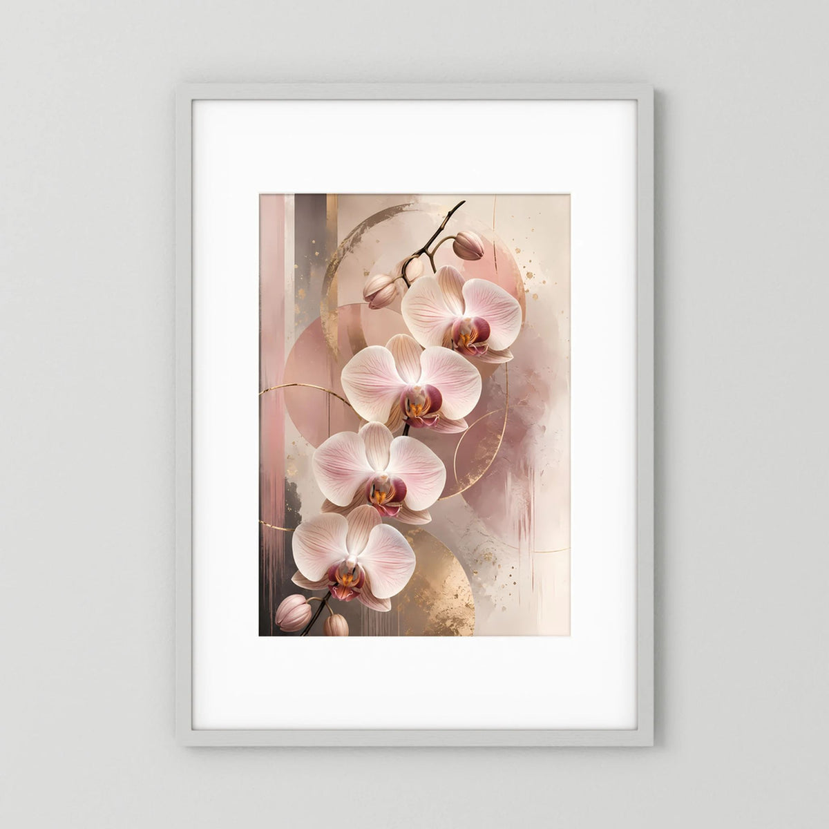 Poster Orchideen in Rosé mit Weißrahmen und Passepartout