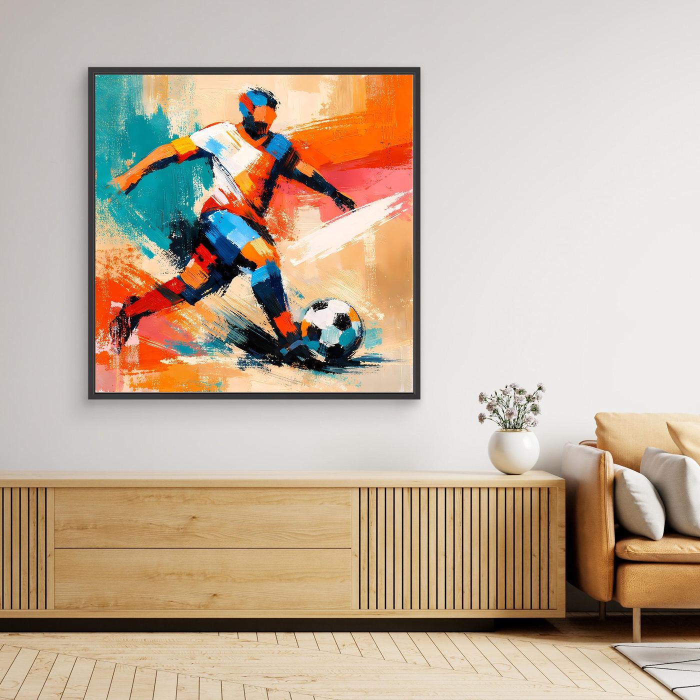 Leinwand Dynamischer Fußballspieler in Aktion | Abstraktes Sport & Fußball Wandbild