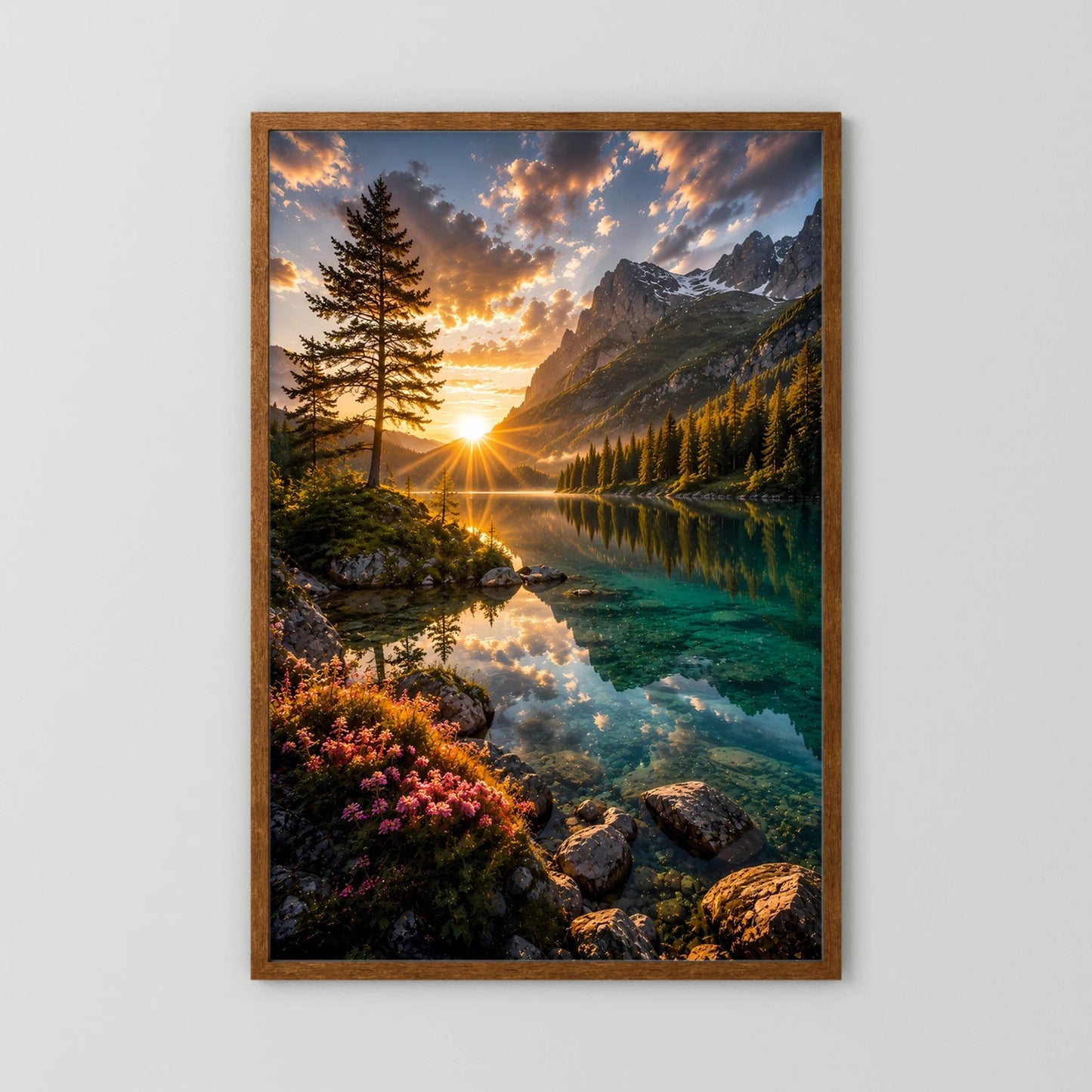 Bergsee im Sonnenuntergang | Alpenlandschaft mit Spiegelung | Poster Hochformat