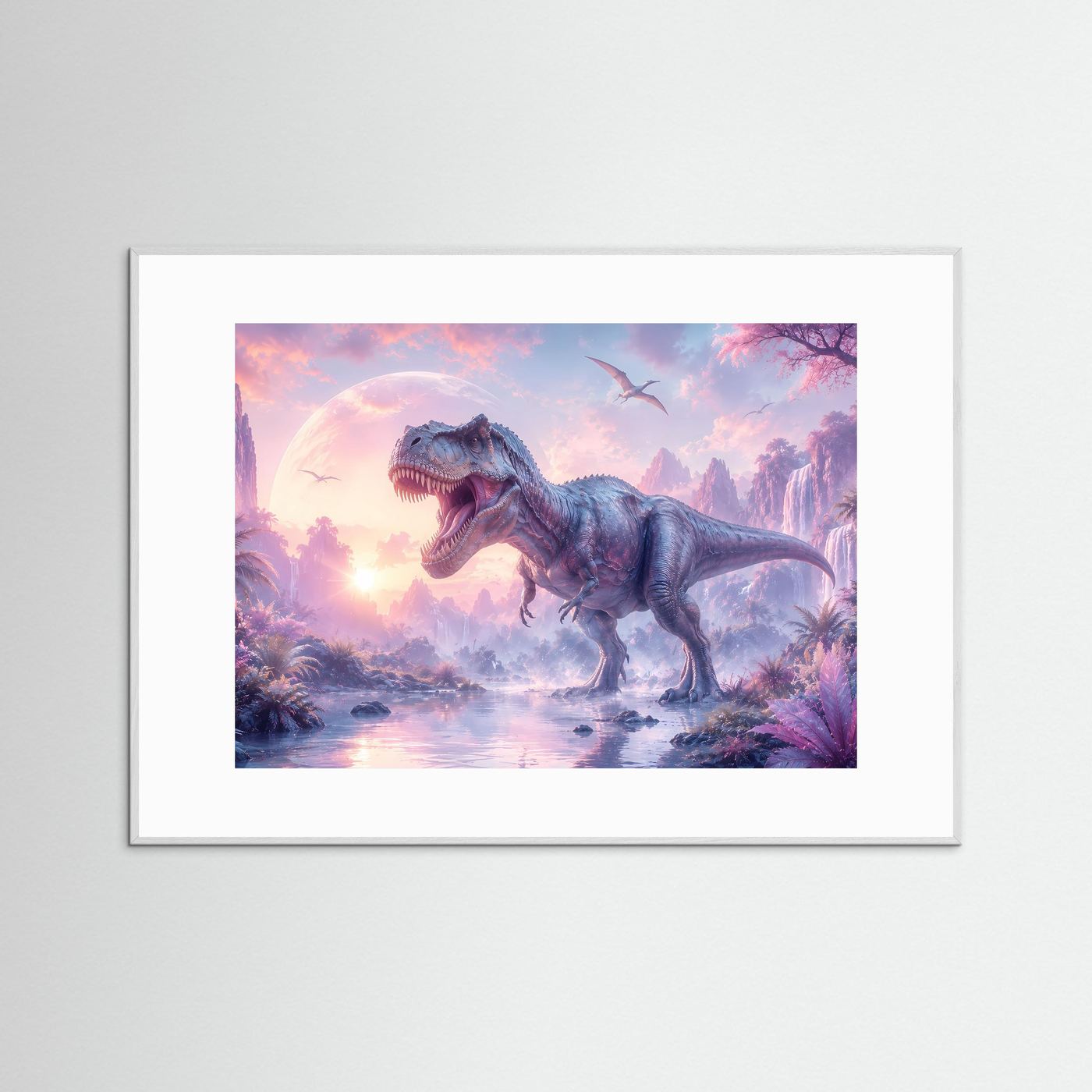 T-Rex im Pastell-Dschungel | Fantastische Dinosaurier Landschaft