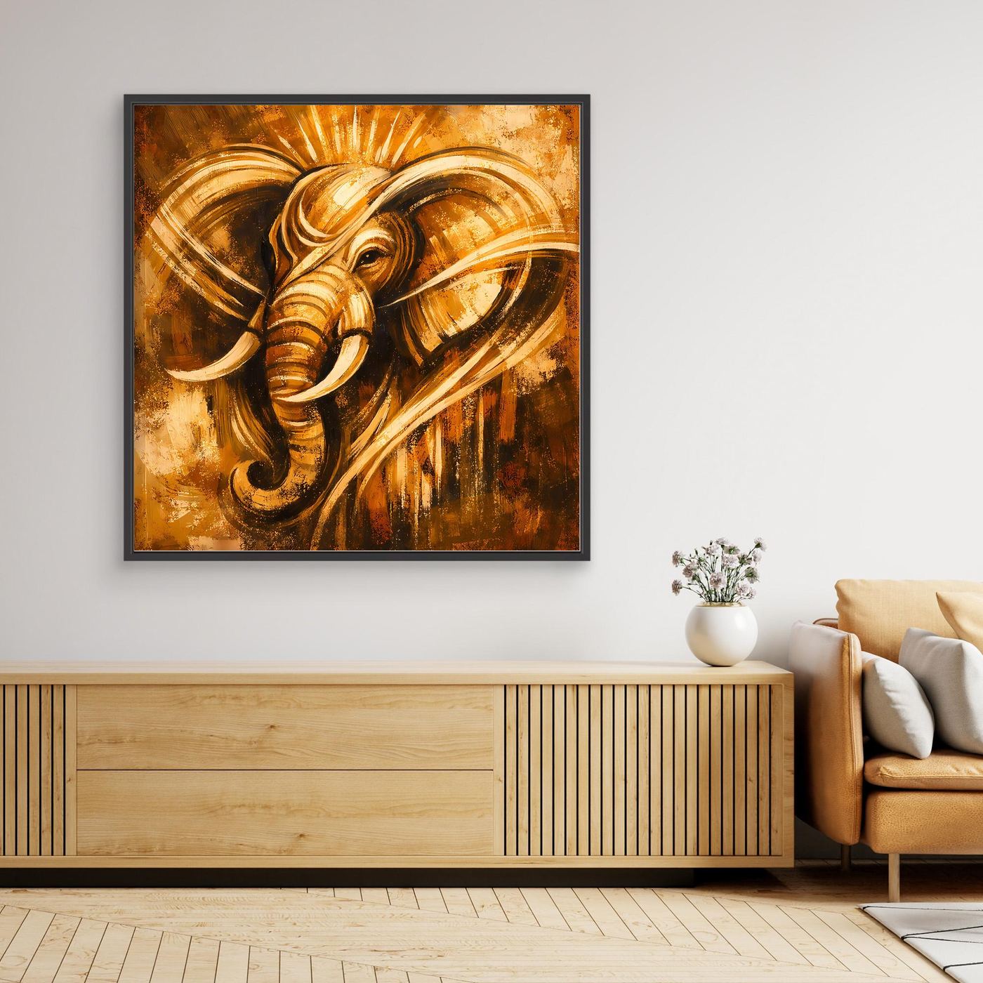 Leinwand Goldener Elefant Ganesha-Stil | Abstraktes Modern Art Tier Wandbild