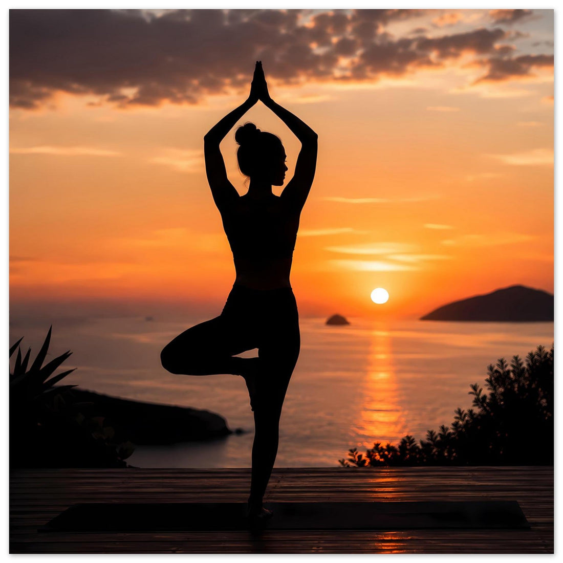 Meditation vor der Abendsonne als Wandposter