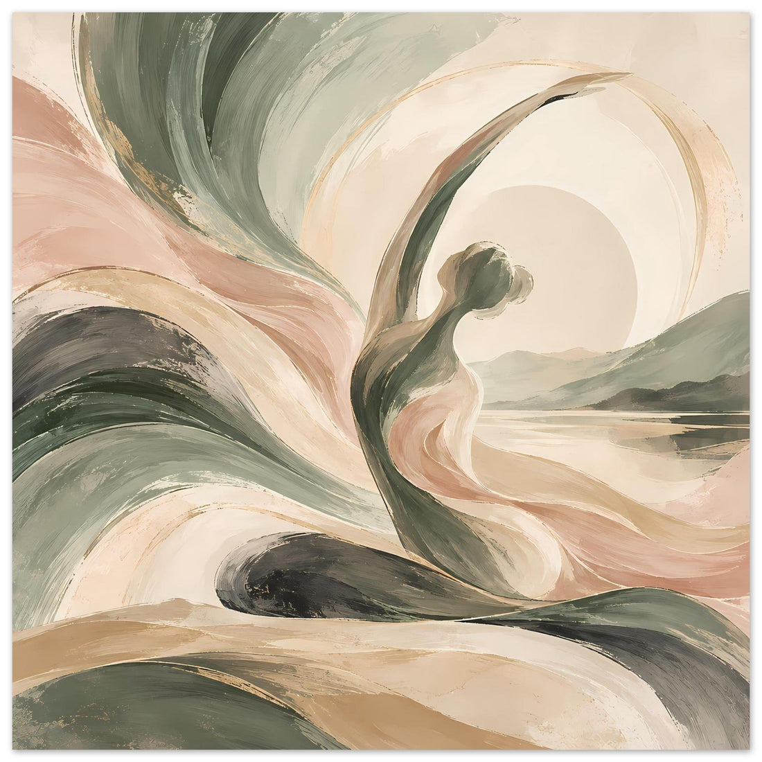 Kreisbögen in Salbeigrün und Rosé: Abstrakte Wandkunst in Pastell